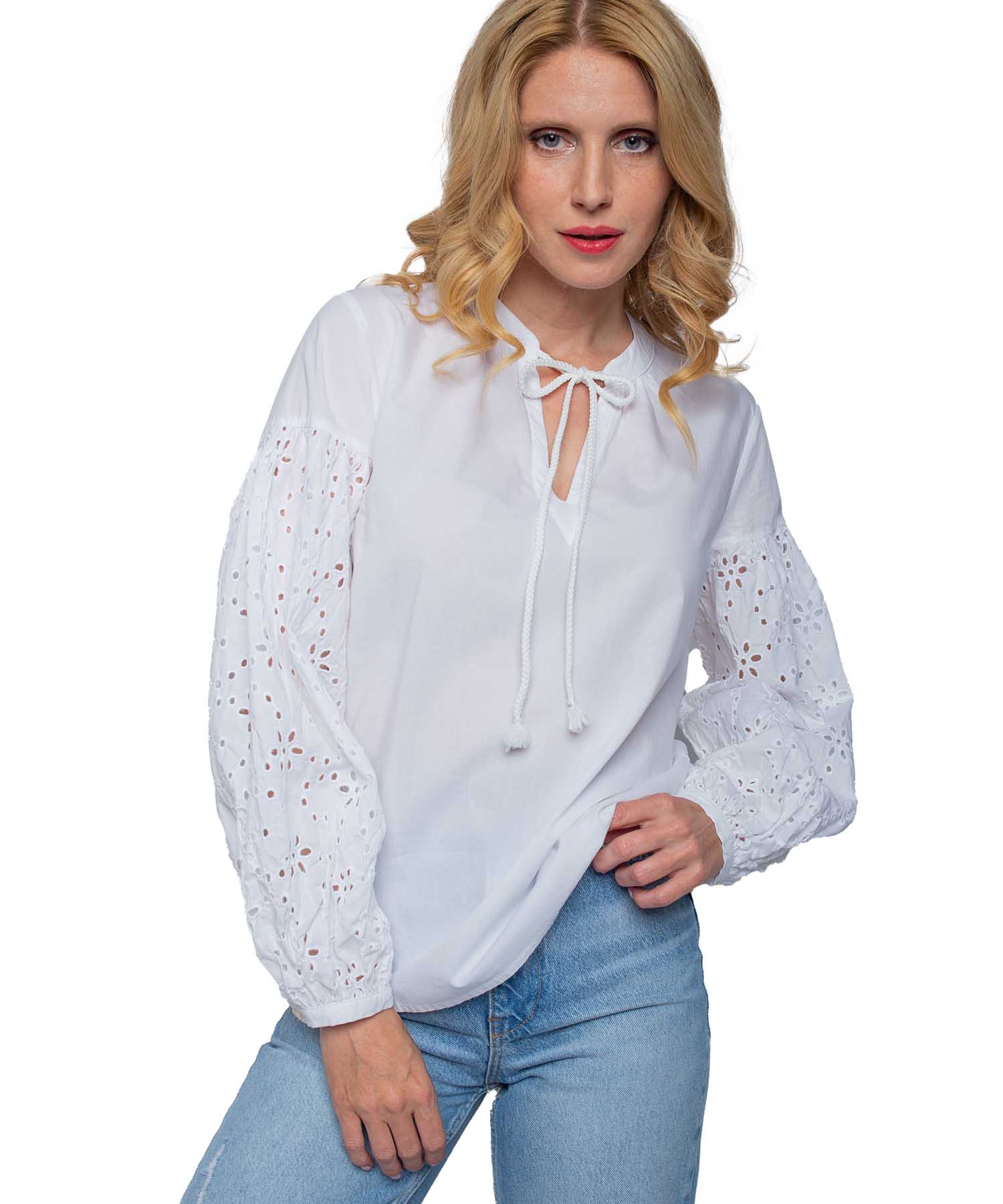 Emily van den Bergh Bluse mit Stickerei in weiss