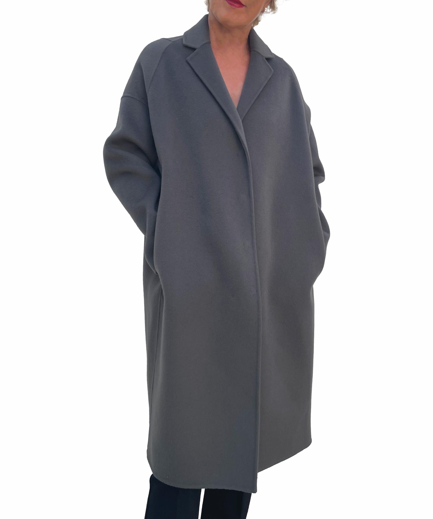 Blonde lässiger Mantel aus reiner Wolle in dunkelgrau