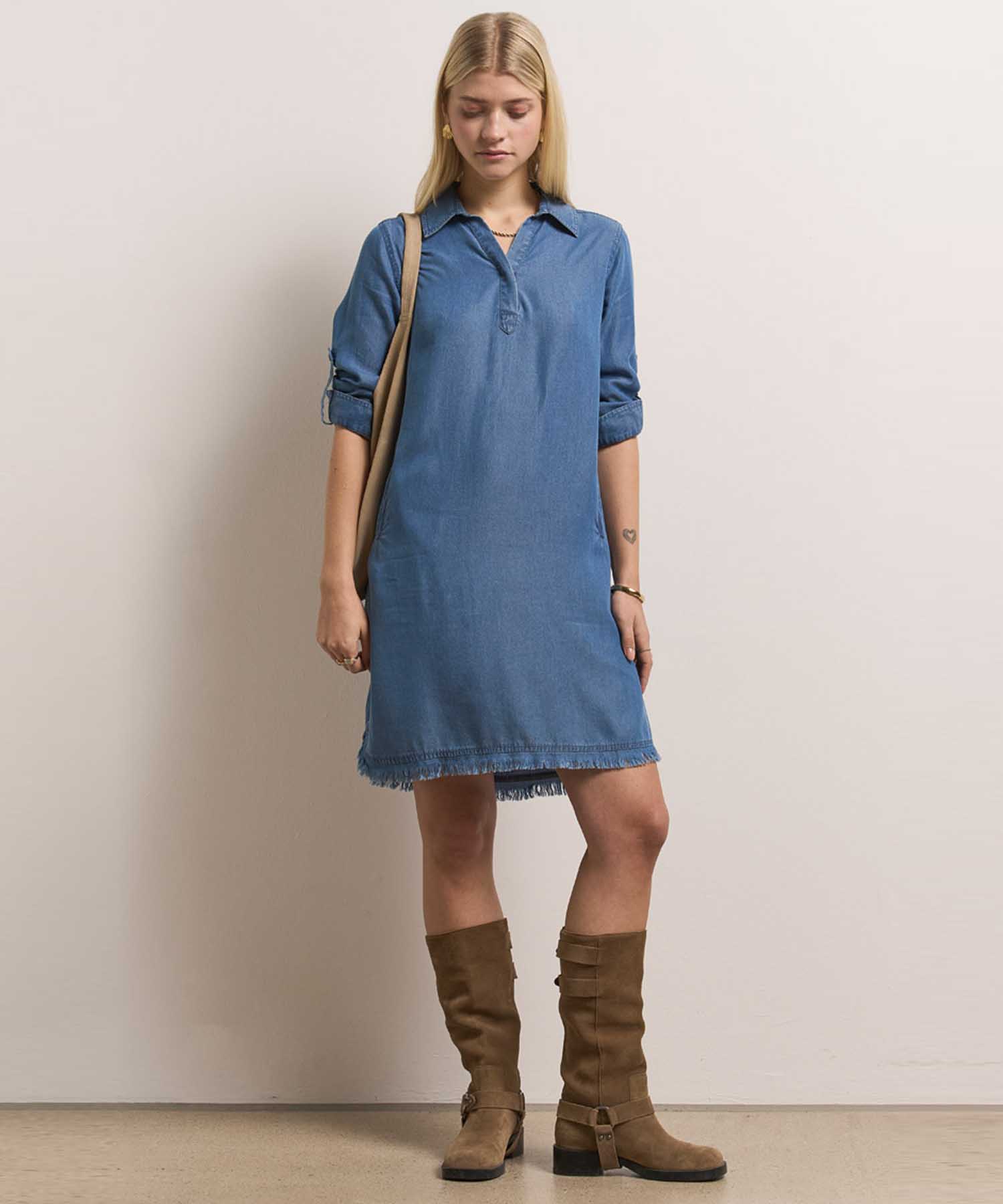 Princess goes Hollywood Lyocell Blusenkleid mit Fransen in Washed Denim