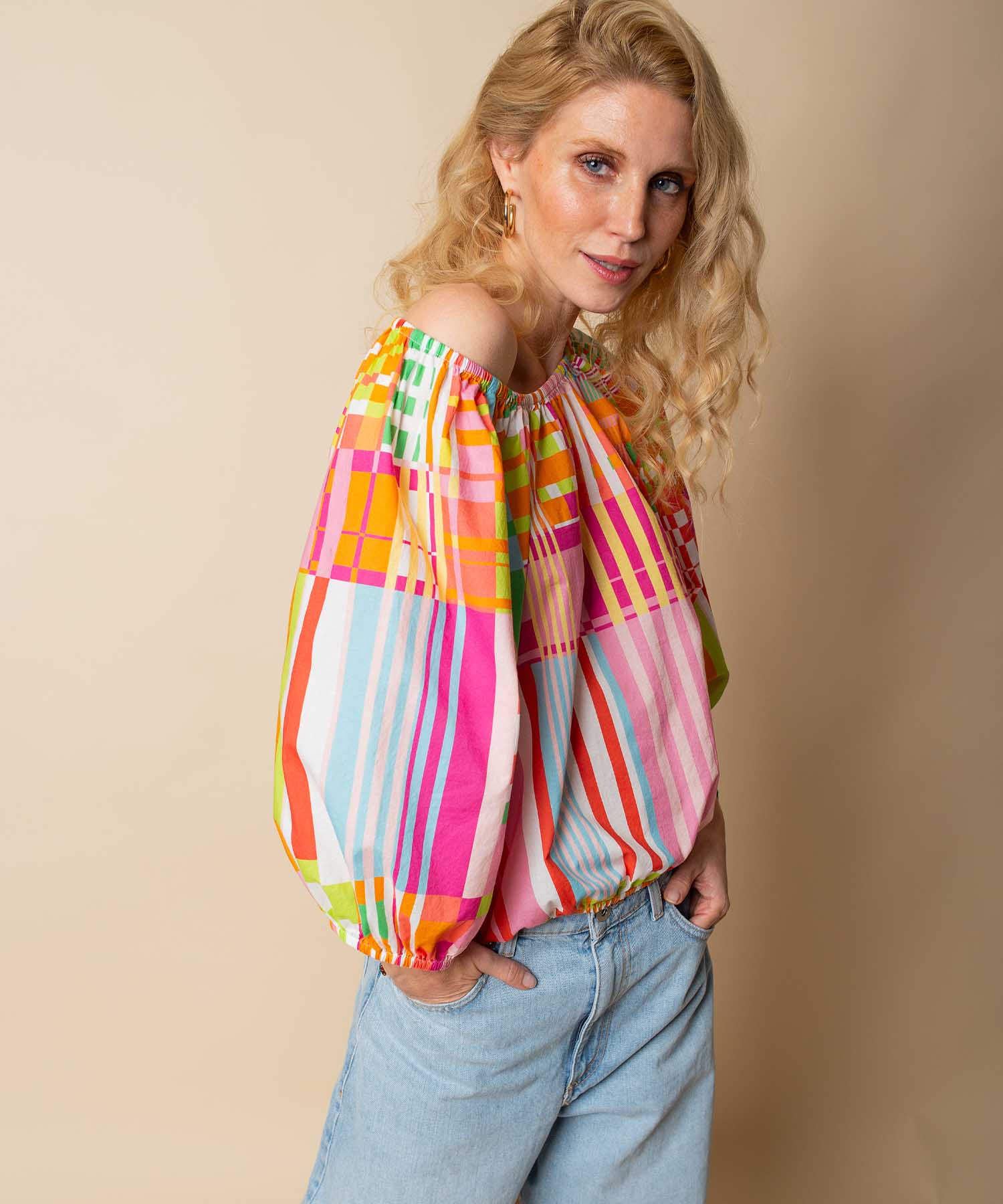 Emily van den Bergh Balloon Shirt Bluse aus reiner Baumwolle im Multicolor Karo | Modehaus Wörmann