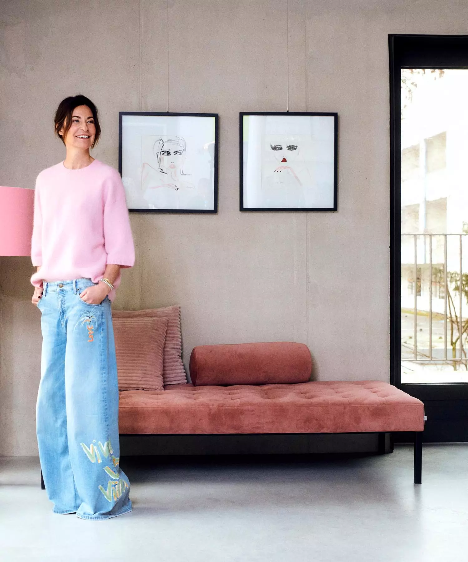 Cambio Jeans Palazzo | weite Jeans mit Motiv der Künstllerin Lilli Grill