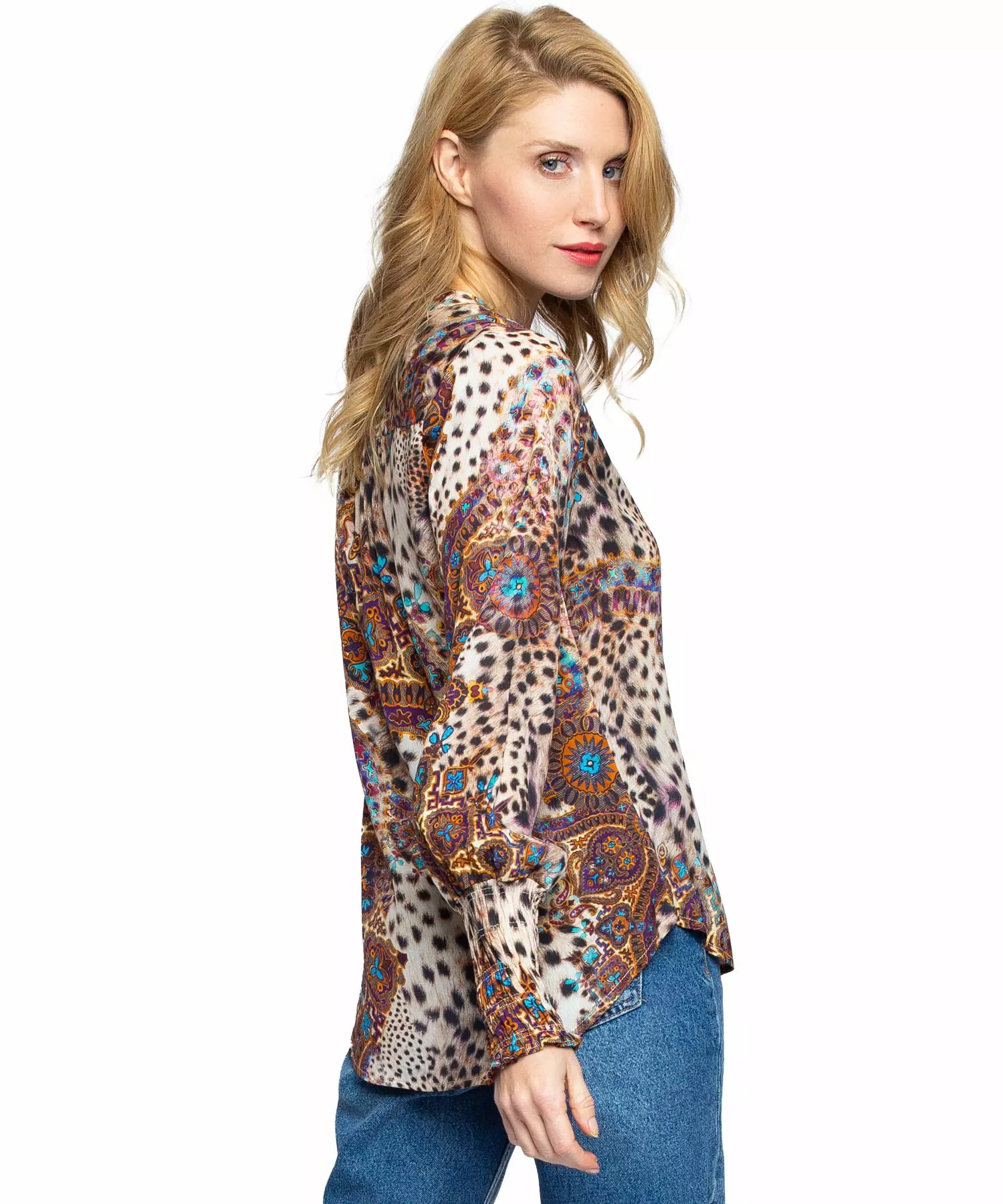 Shirtbluse mit Stehkragen von Emily van den Bergh im Animal Print