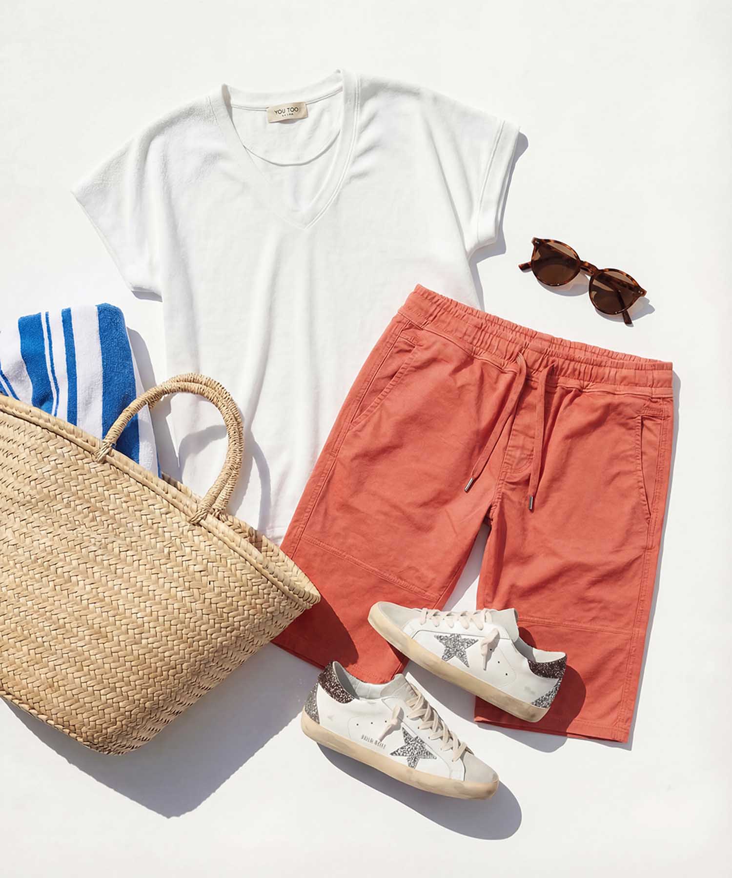 You Too – YOU TWO Shorts im Materialmix in Sunset Red