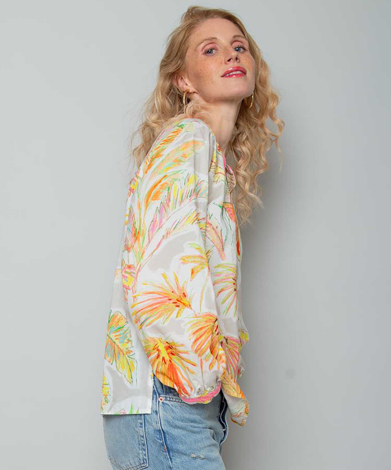 Emily van den Bergh Shirtbluse aus reiner Baumwolle mit Blätterprint | Modehaus Wörmann