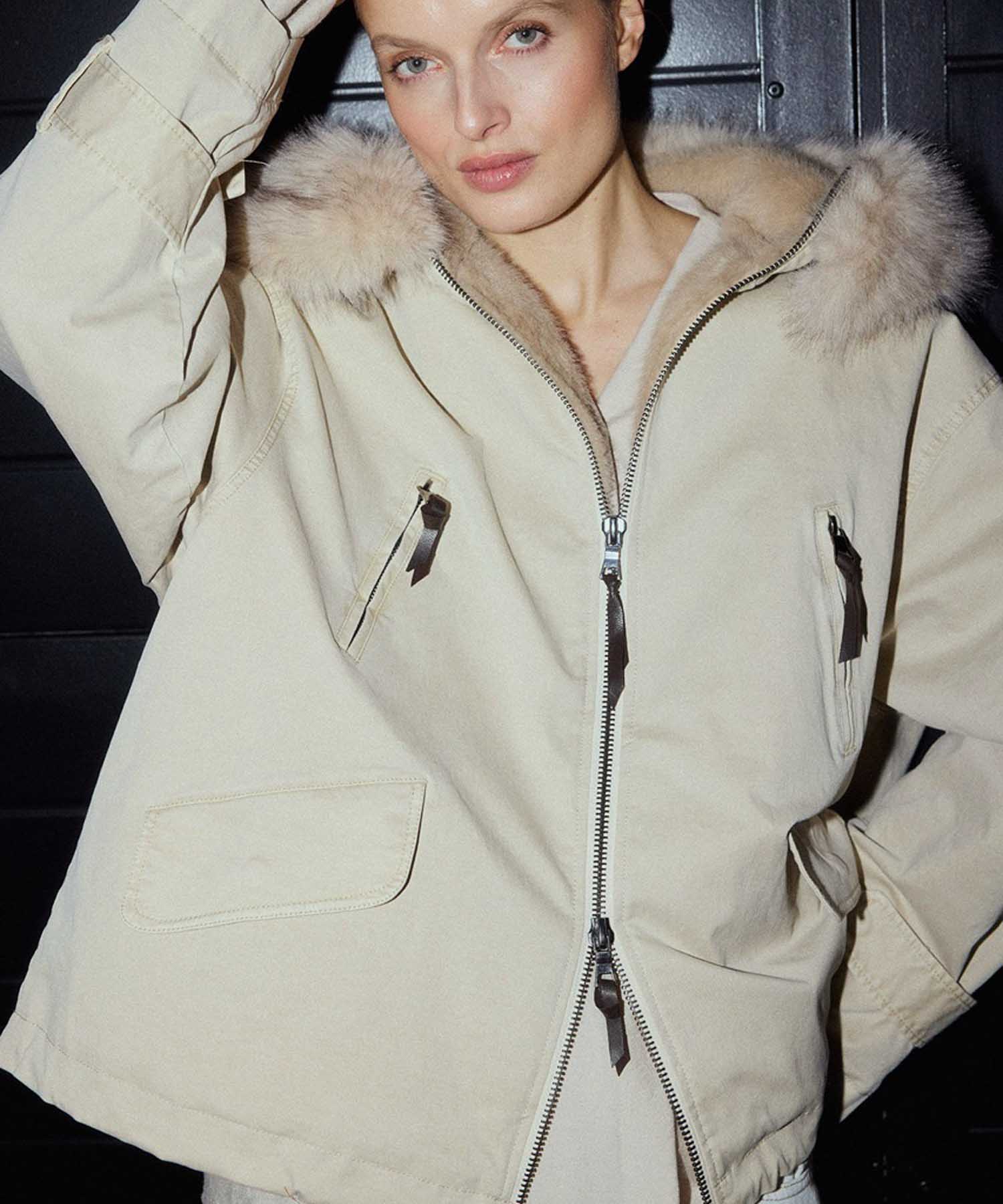 Blonde No. 8 Jacke Bella 316 in Kitt mit Webpelzkapuze