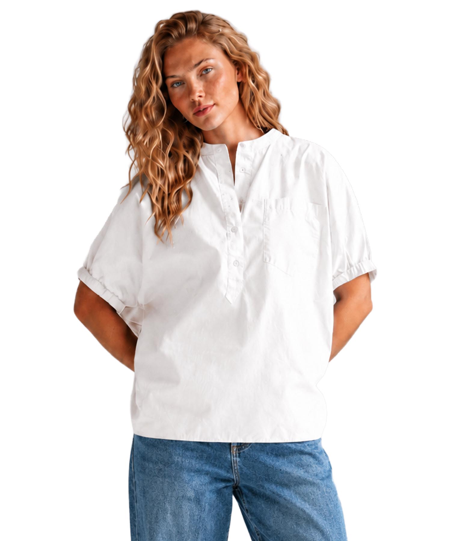 PENN&INK N.Y oversized Bluse in Weiss aus Baumwolle | Modehaus Wörmann