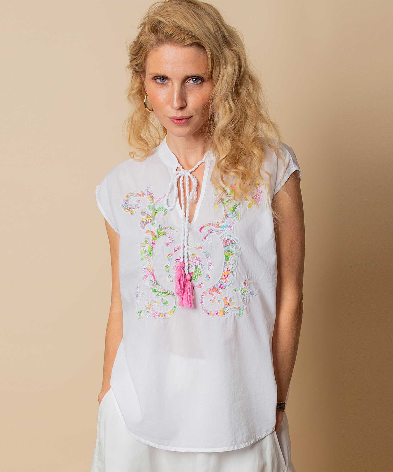 Emily van den Bergh Shirtblusentop aus reiner Baumwolle mit Stick-Applikation | Modehaus Wörmann