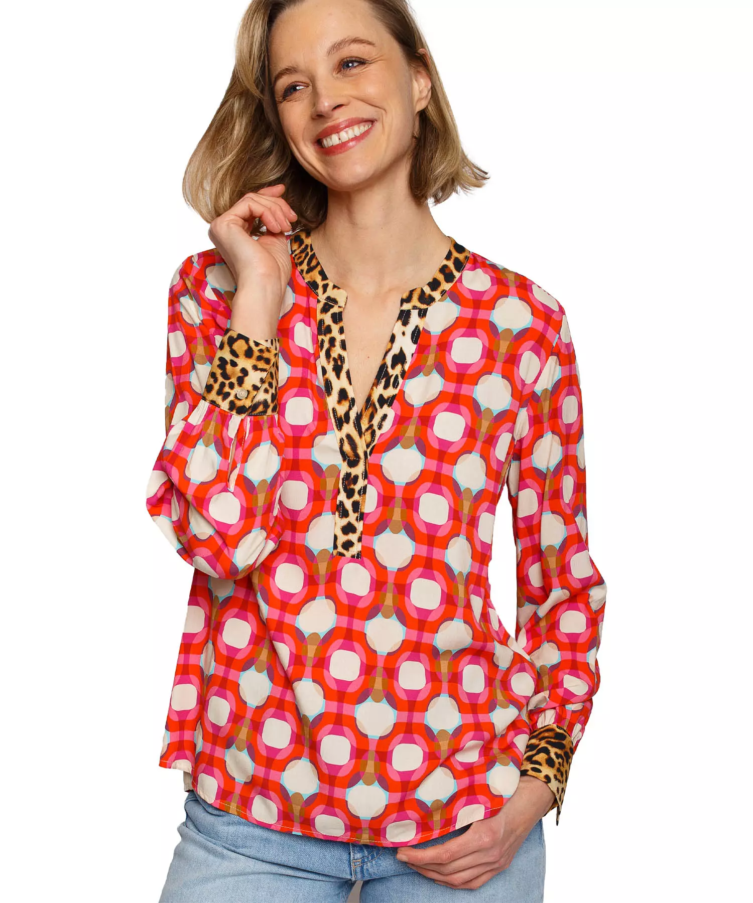 Emily van den Bergh Shirtbluse aus Viskose im Retro Grafik Print