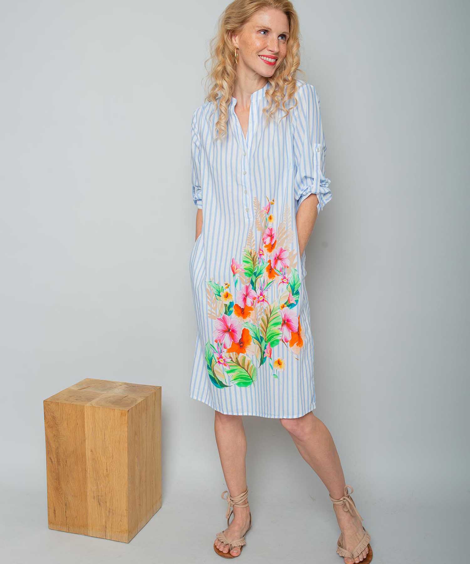Emily van den Bergh Sommerkleid aus reiner Baumwolle mit Stripe und Flower-Print | Modehaus Wörmann