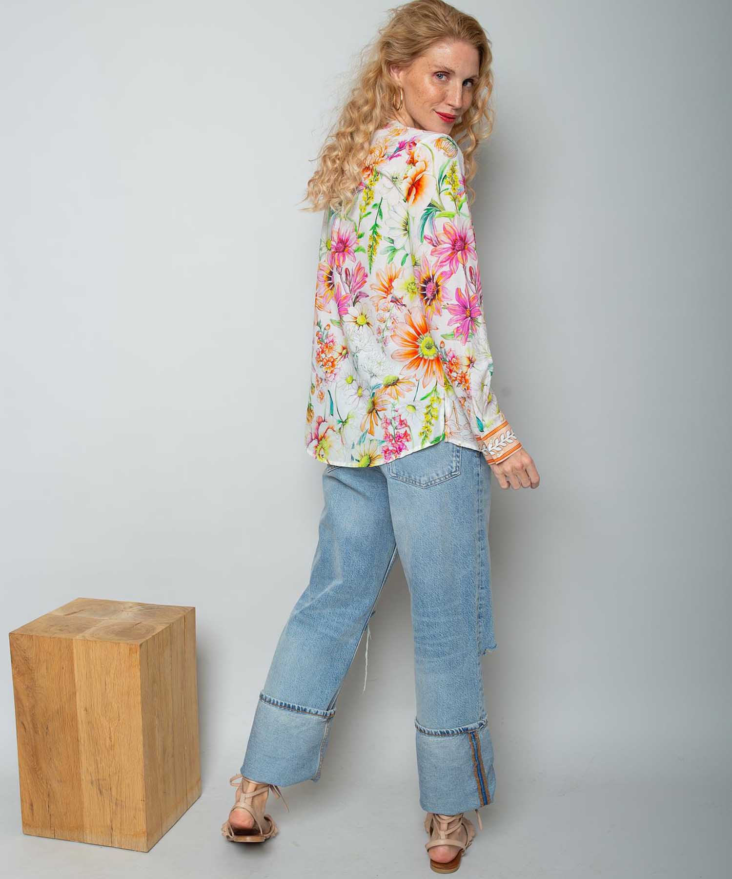 Emily van den Bergh Bluse mit Blumenprint und Bordüre