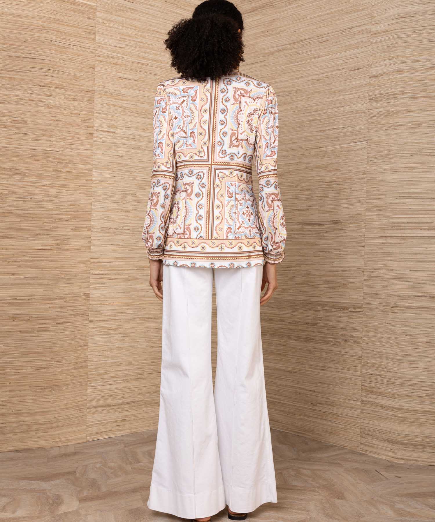 Hale Bob Bluse „Lutz“ – Grafischer Print in Beige- mit Blautönen