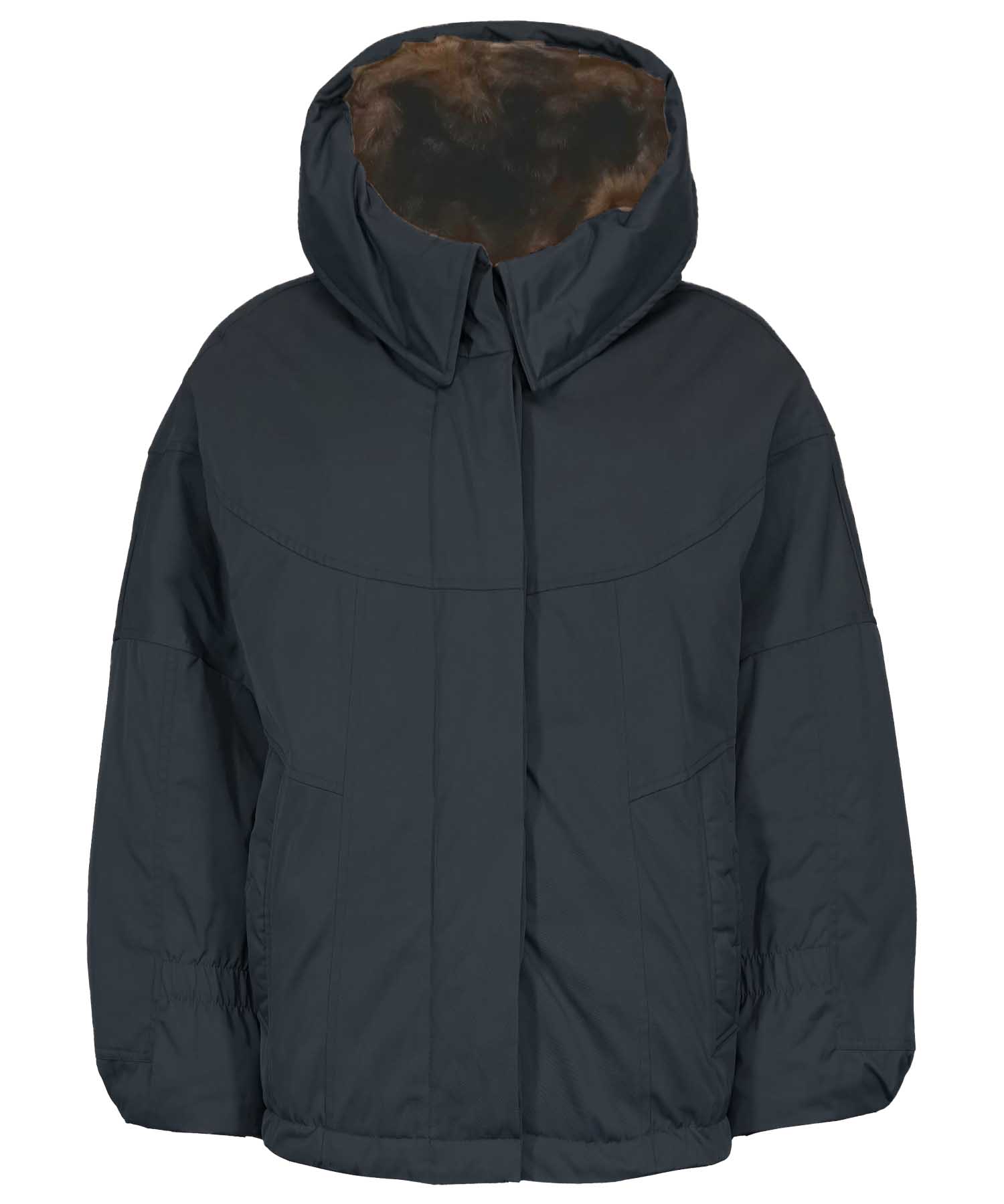 Blonde No. 8 Jacke Elin M in Schwarz mit Kapuze und Webpelz