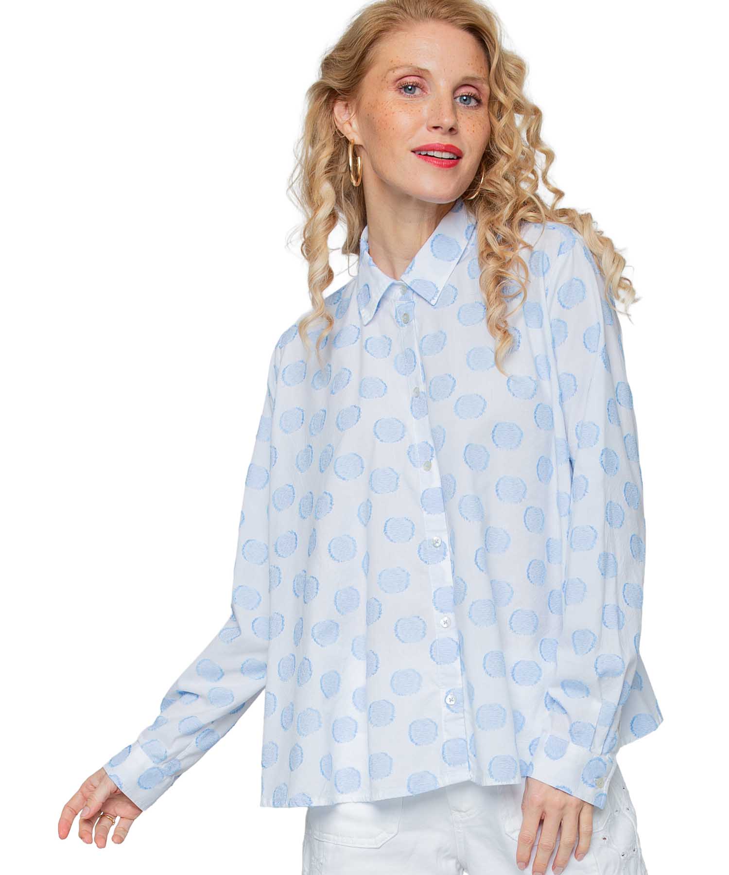 Emily van den Bergh Glockige Hemdbluse mit gewebten Dots | Modehaus Wörmann