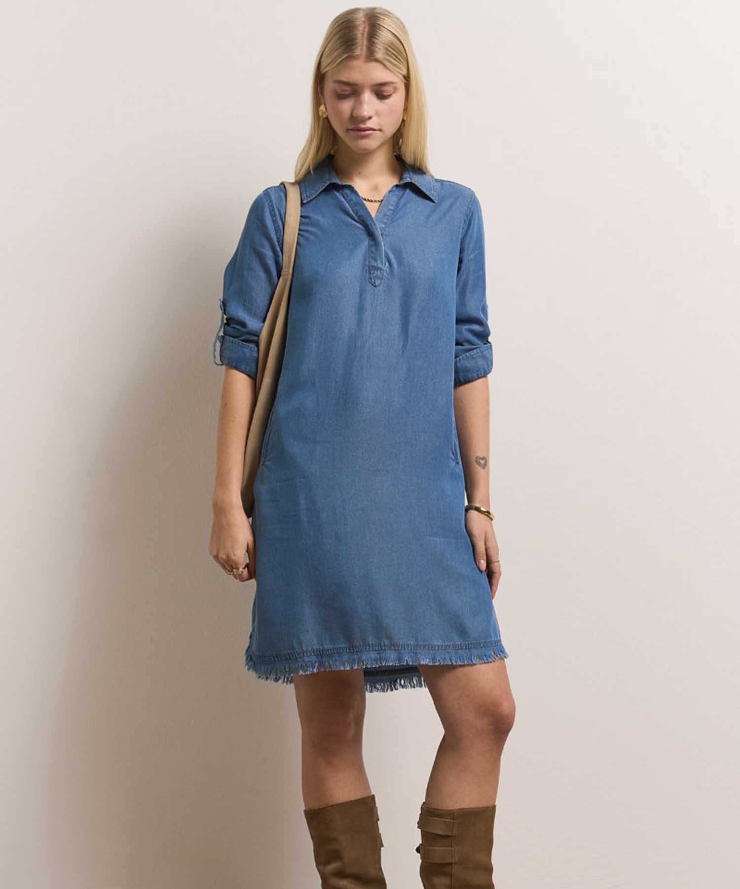 Princess goes Hollywood Lyocell Blusenkleid mit Fransen in Washed Denim