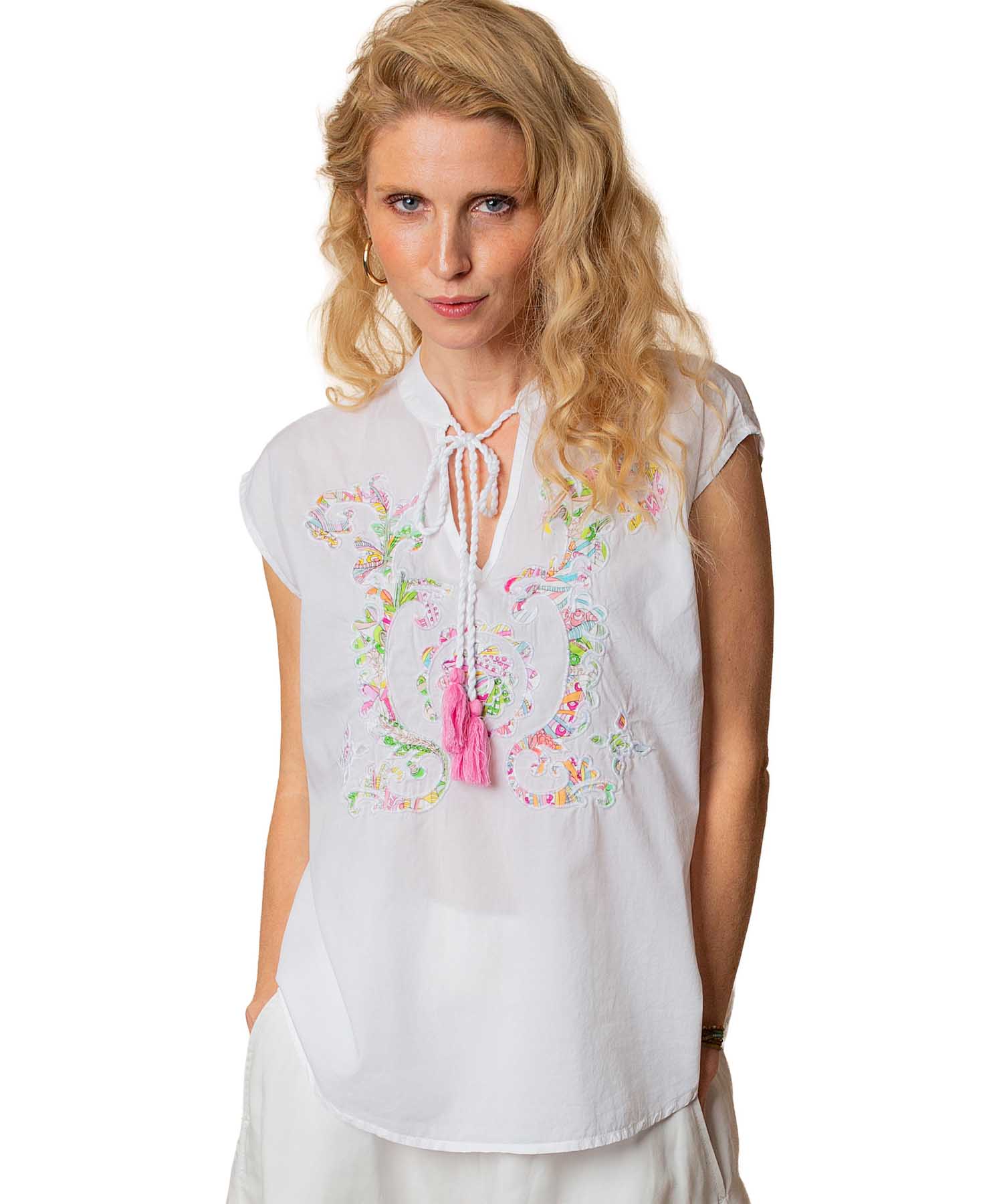 Emily van den Bergh Shirtblusentop aus reiner Baumwolle mit Stick-Applikation | Modehaus Wörmann