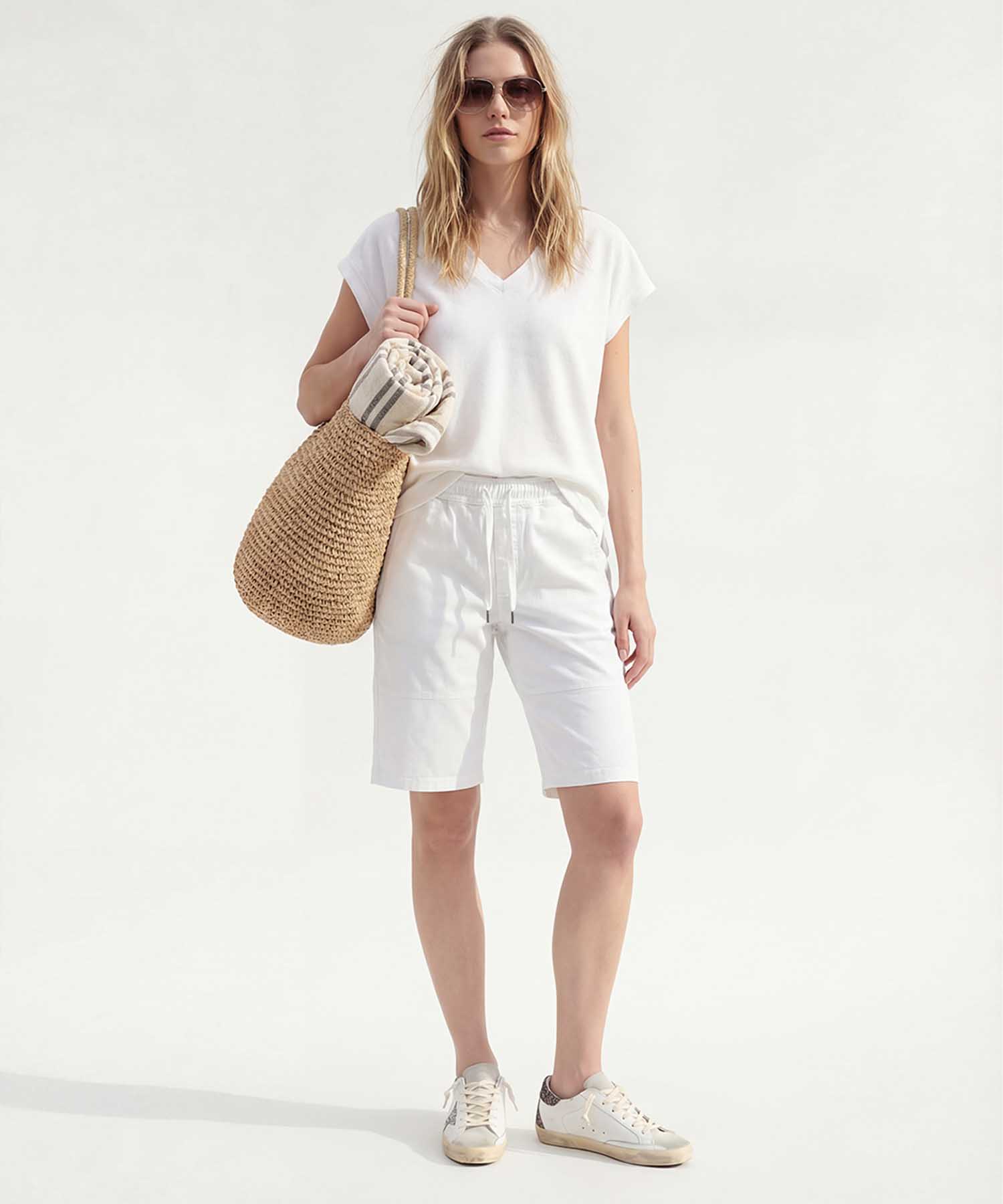 You Too – YOU TWO Shorts im Materialmix in Weiss