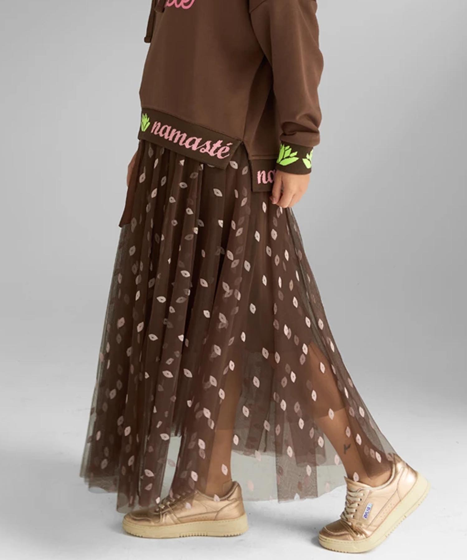 Miss Goodlife Maxirock Tüll Hearts allover in braun