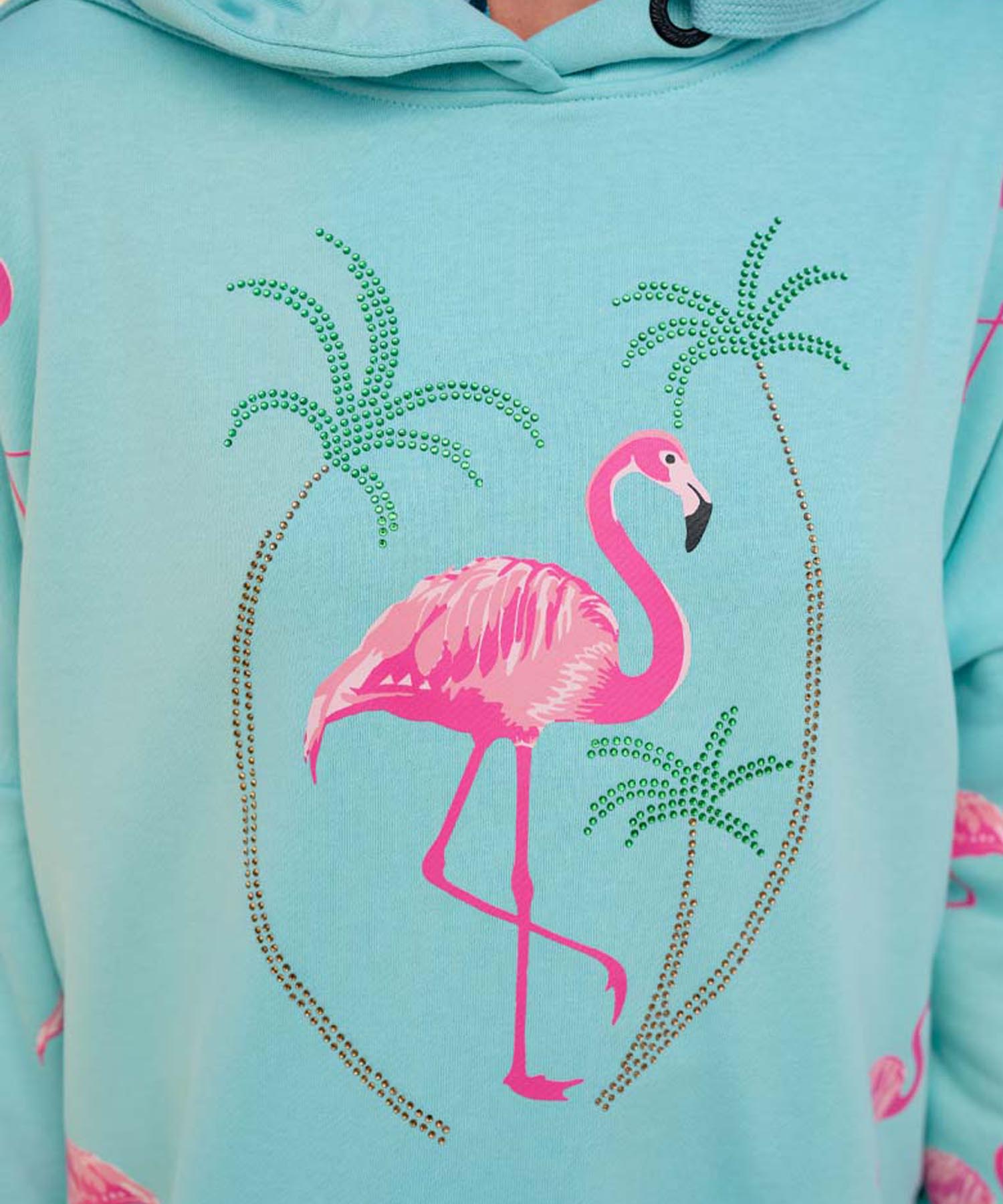 Miss Goodlife Hoodie Flamingo Palm Strass