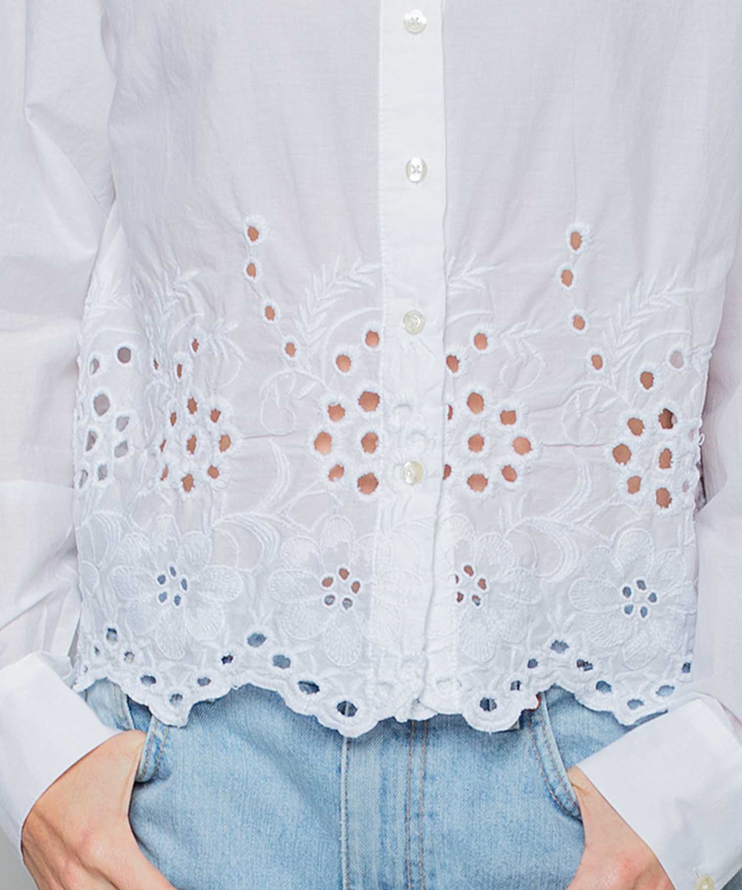 Emily van den Bergh Hemdbluse mit Lochstickerei in weiss