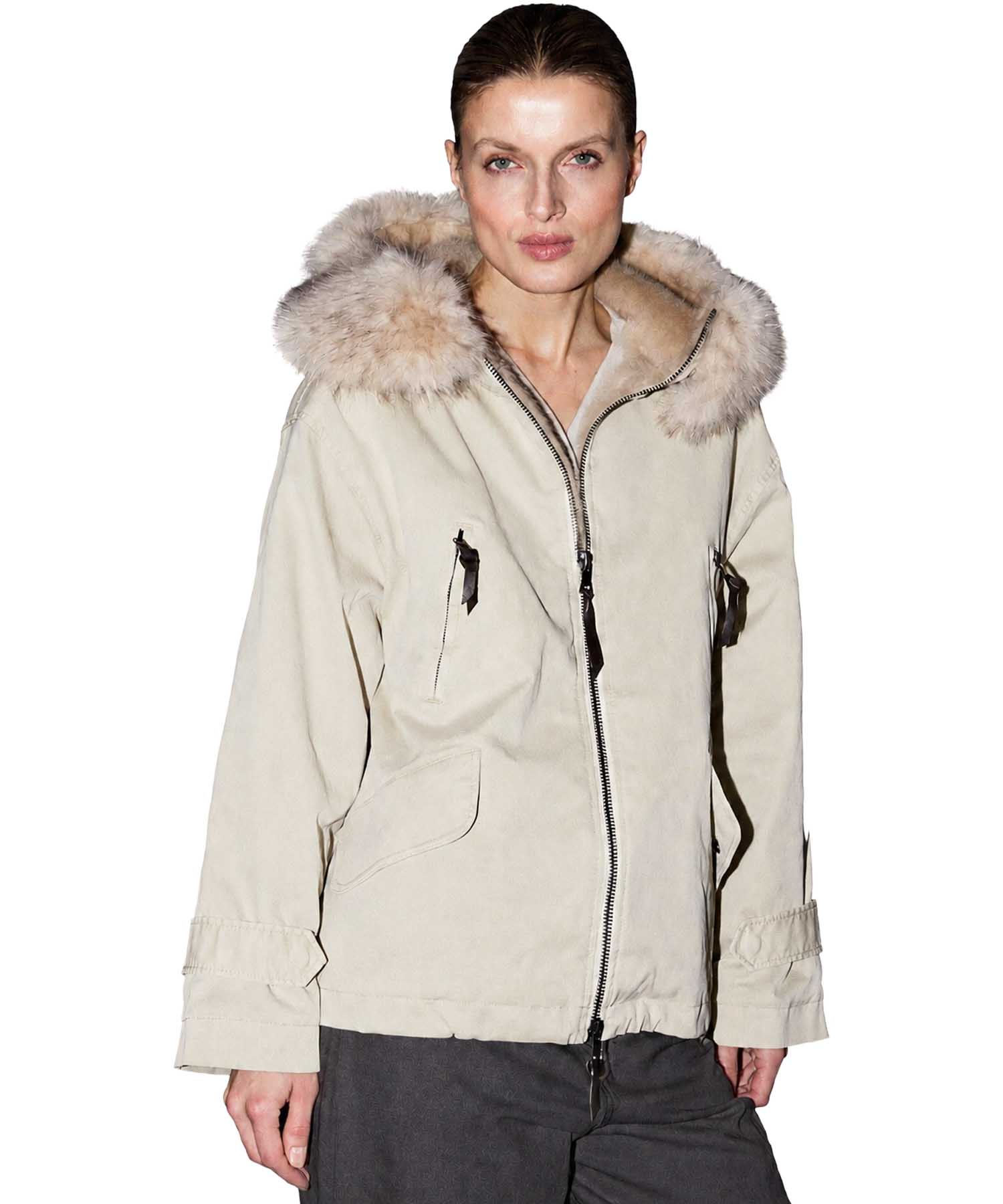 Blonde No. 8 Jacke Bella 316 in Kitt mit Webpelzkapuze