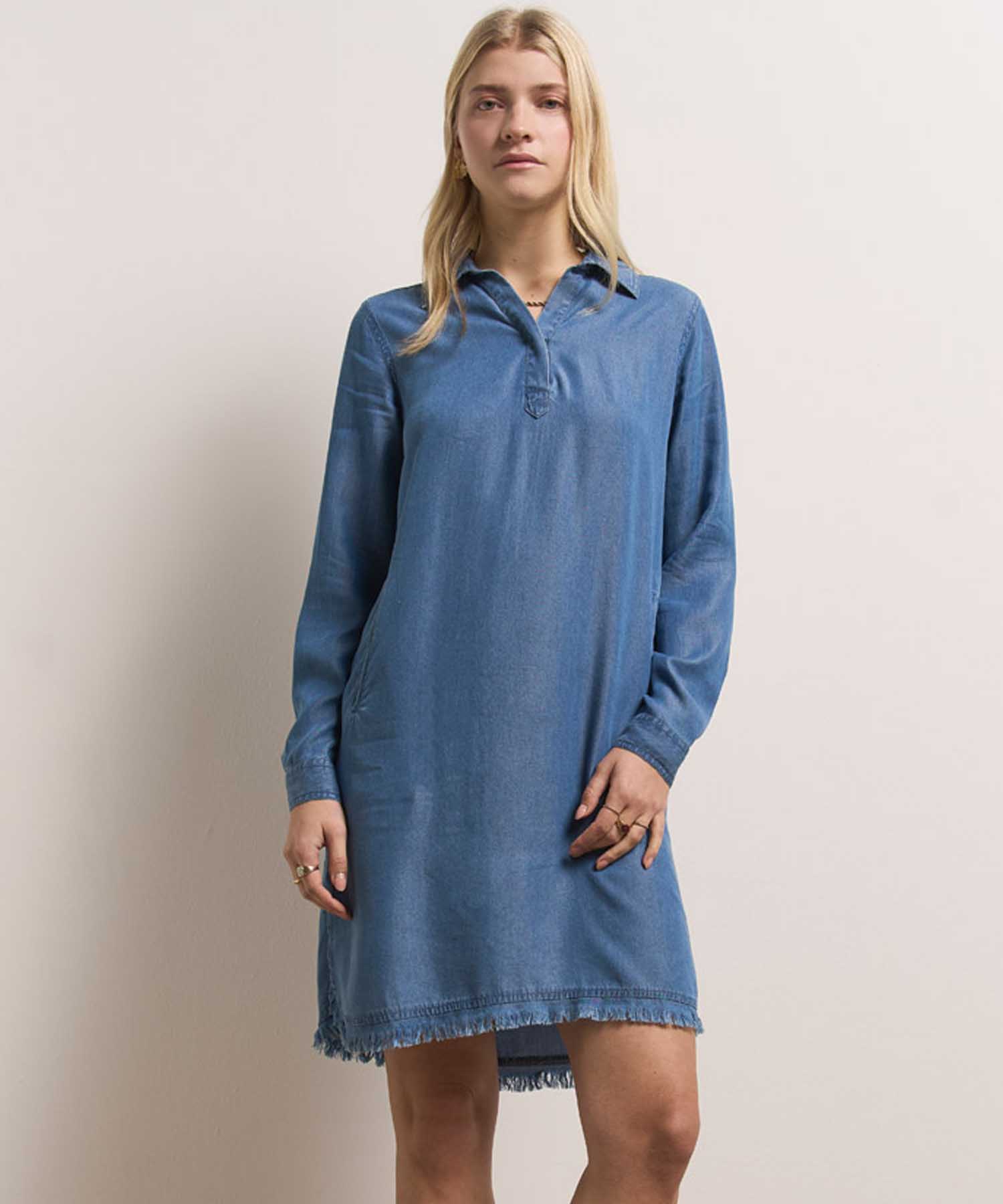 Princess goes Hollywood Lyocell Blusenkleid mit Fransen in Washed Denim