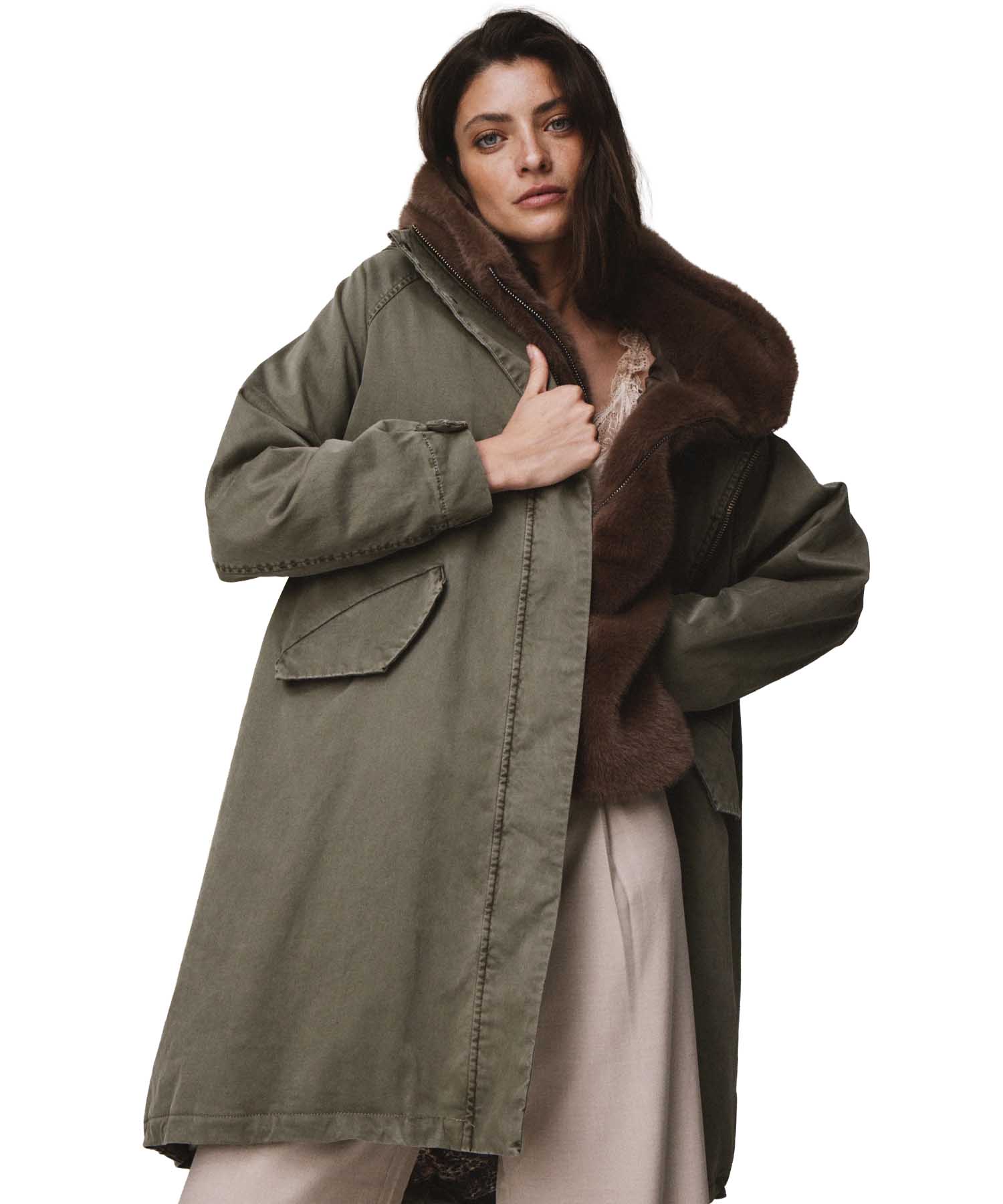 Blonde No. 8 Parka Emma in khaki mit Webpelzbesatz