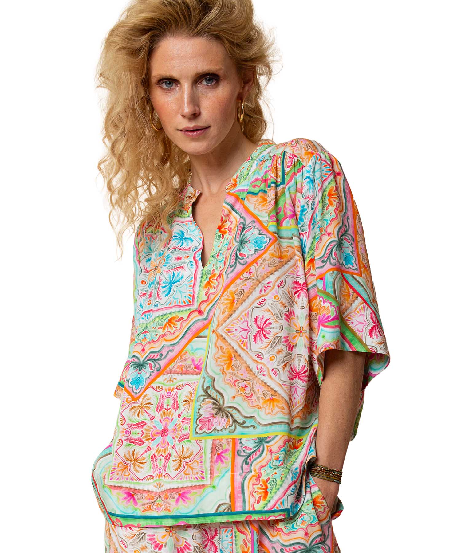 Emily van den Bergh Tunika Bluse aus reiner Viskose mit Multicolour Tuch Print | Modehaus Wörmann