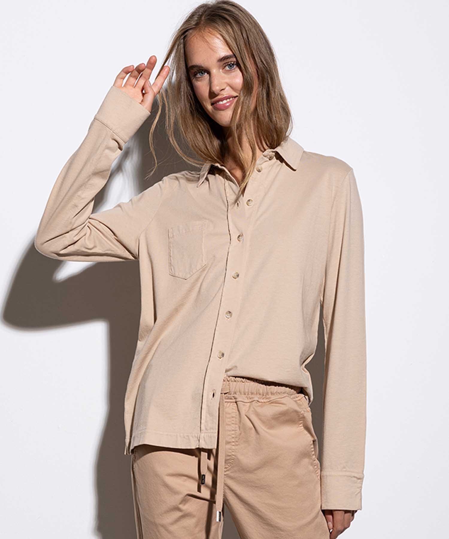 Bluse aus Jersey in camel aus reiner Baumwolle
