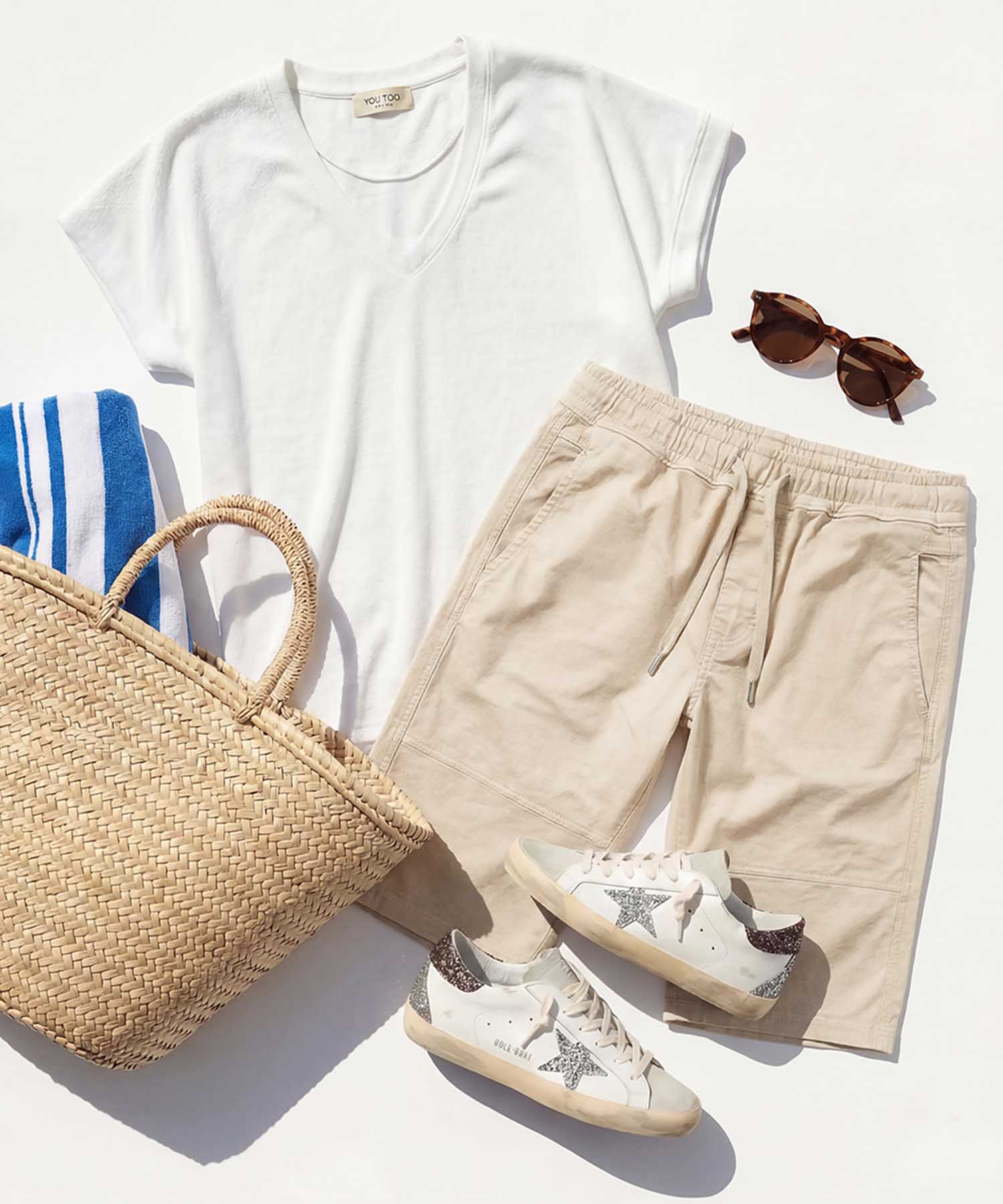 You Too – YOU TWO Shorts im Materialmix in Summer Sand