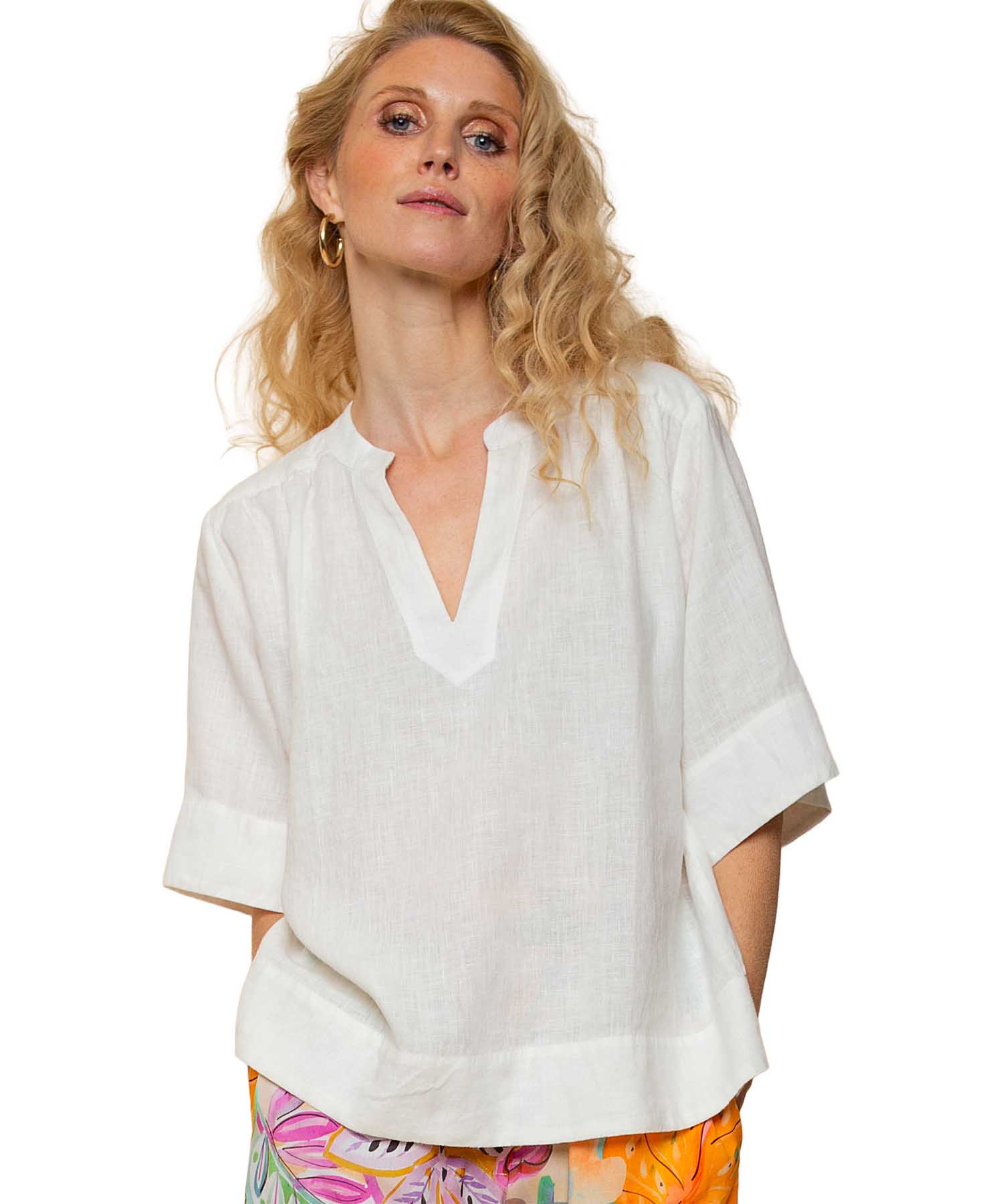 Emily van den Bergh Tunika Bluse aus reinem Leinen in Offwhite | Modehaus Wörmann