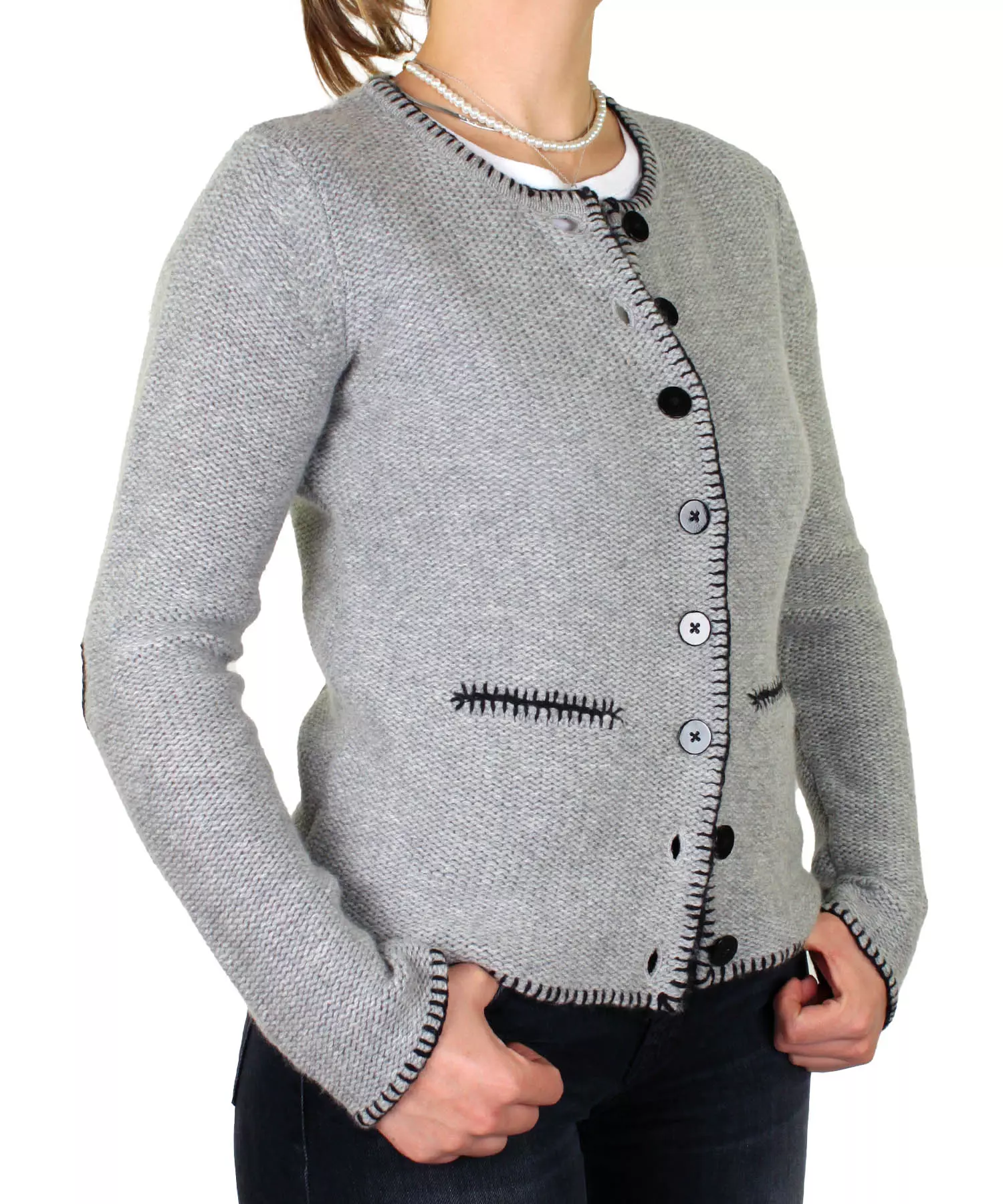 Grace Janker in grau mit Bärchen-Motiv aus Merinowolle mit Cashmere