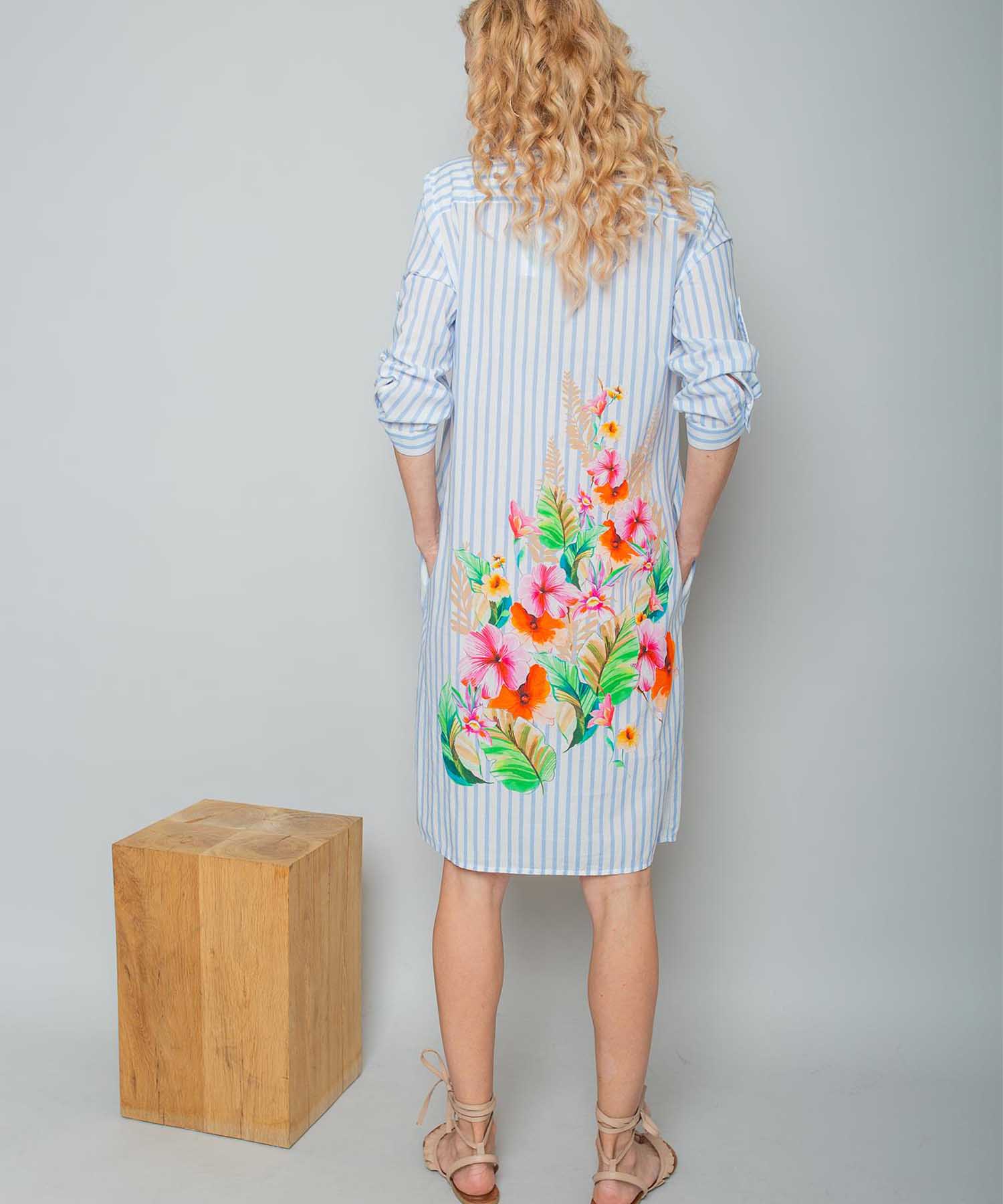 Emily van den Bergh Sommerkleid aus reiner Baumwolle mit Stripe und Flower-Print | Modehaus Wörmann