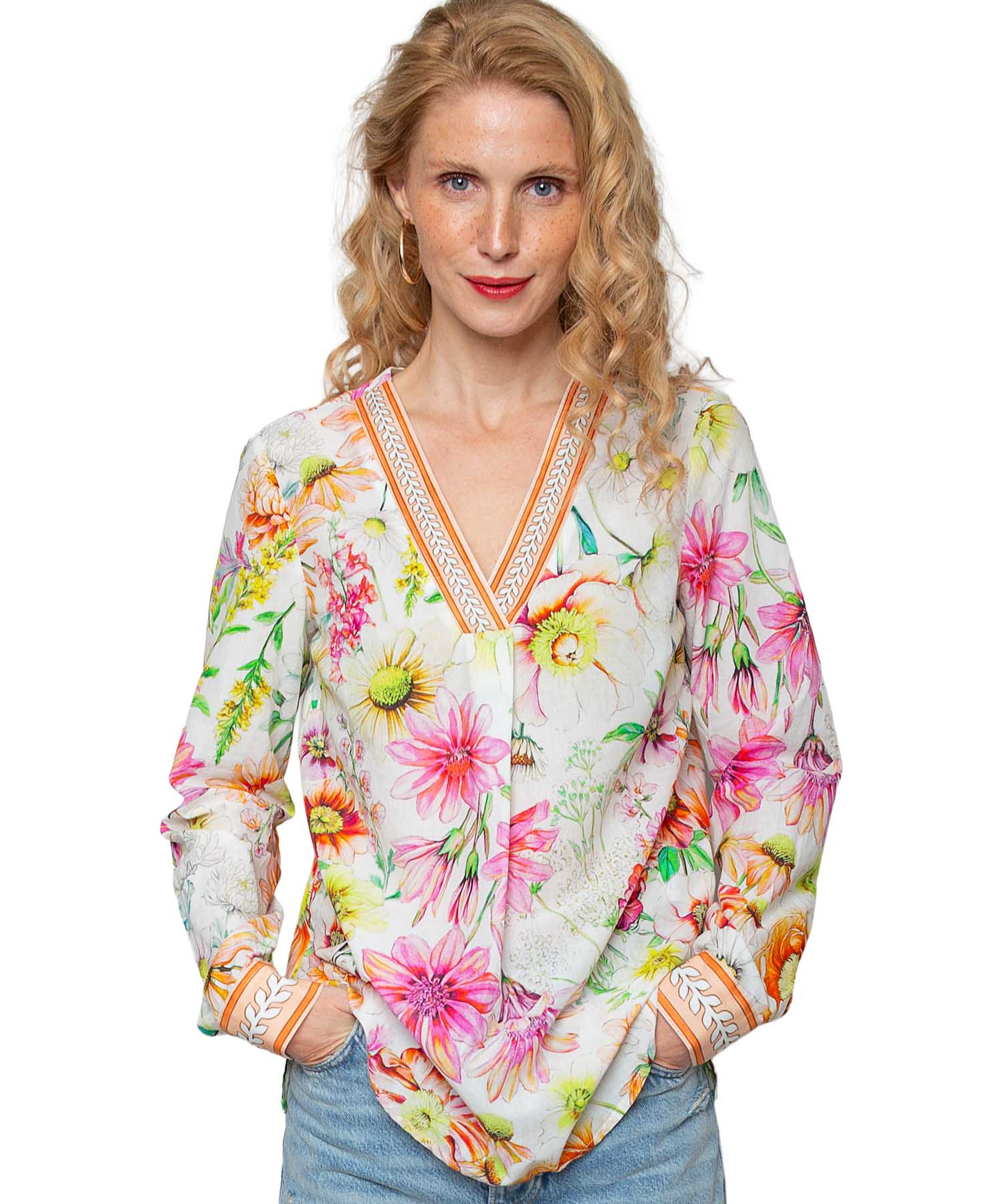 Emily van den Bergh Bluse mit Blumenprint und Bordüre
