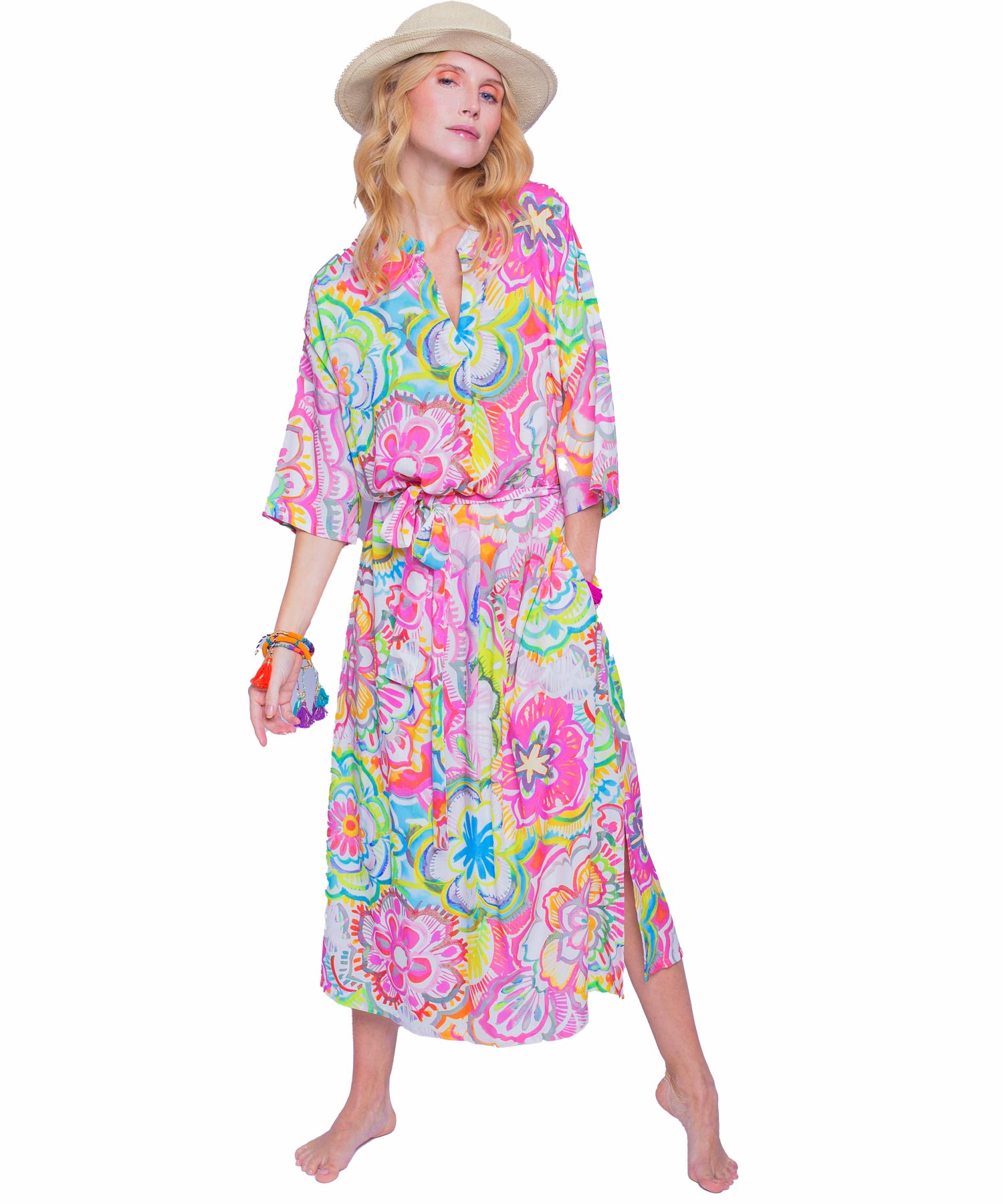 Emily van den Bergh buntes Sommerkleid im grafischen Blumendruck