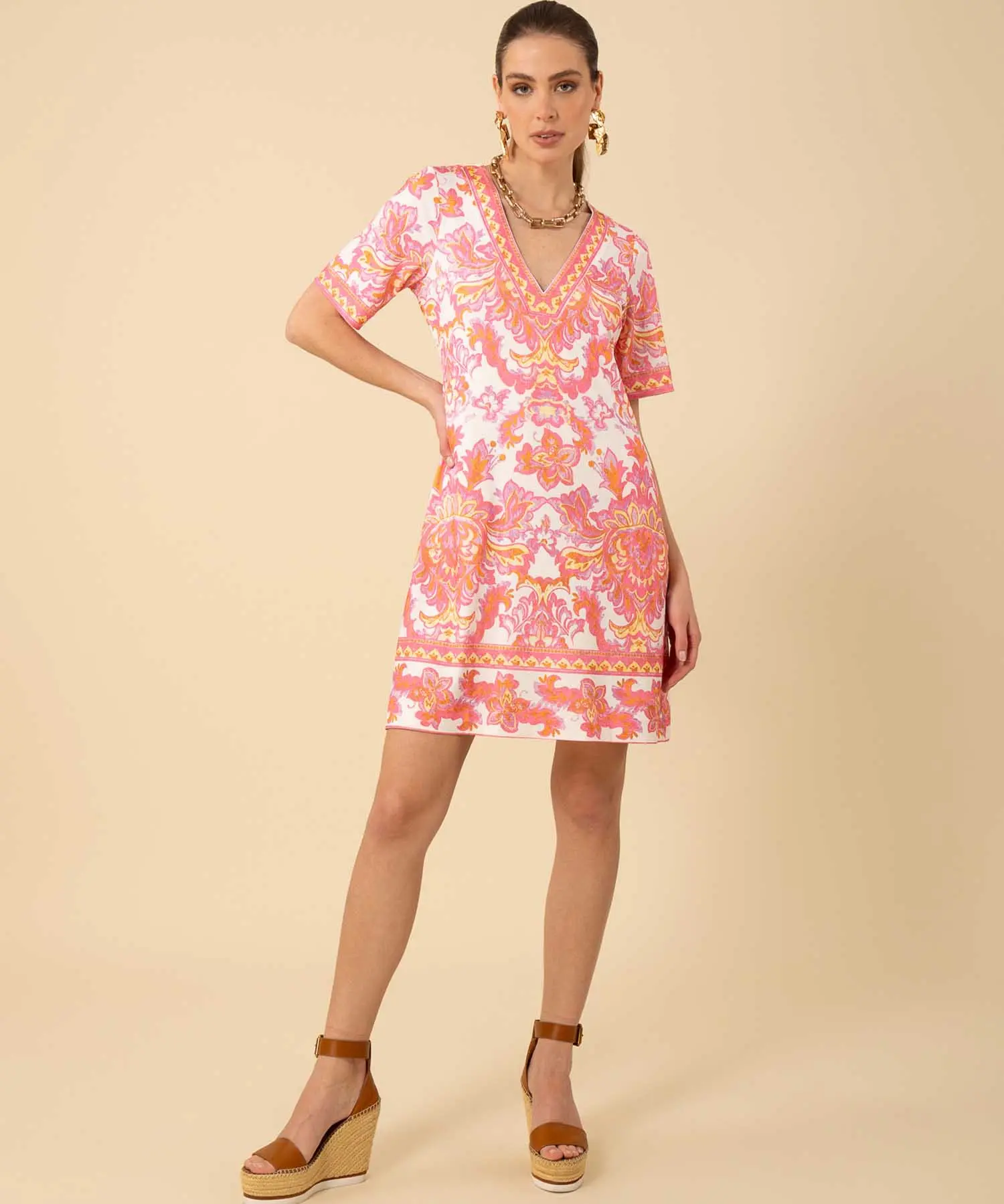 Hale Bob Kleid Bethany mit V-Ausschnitt und grafischem Blumendruck