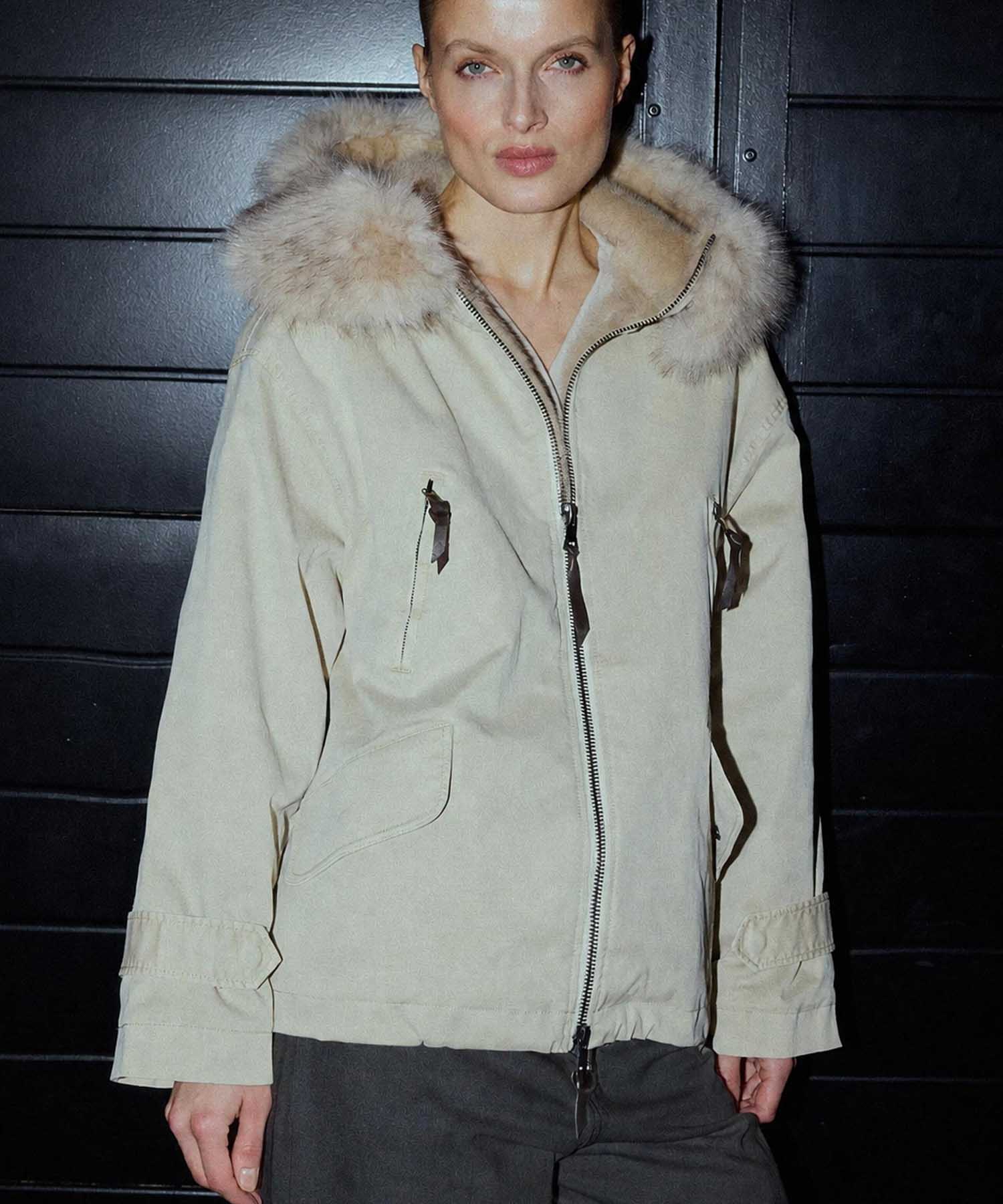Blonde No. 8 Jacke Bella 316 in Kitt mit Webpelzkapuze