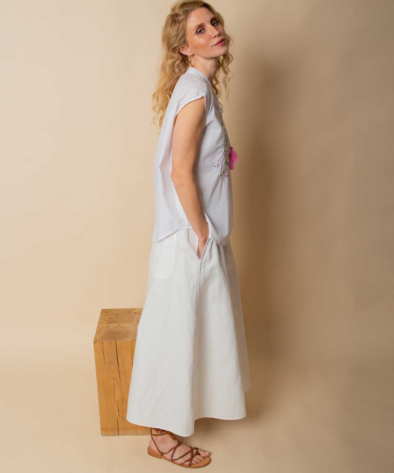 Emily van den Bergh Shirtblusentop aus reiner Baumwolle mit Stick-Applikation | Modehaus Wörmann
