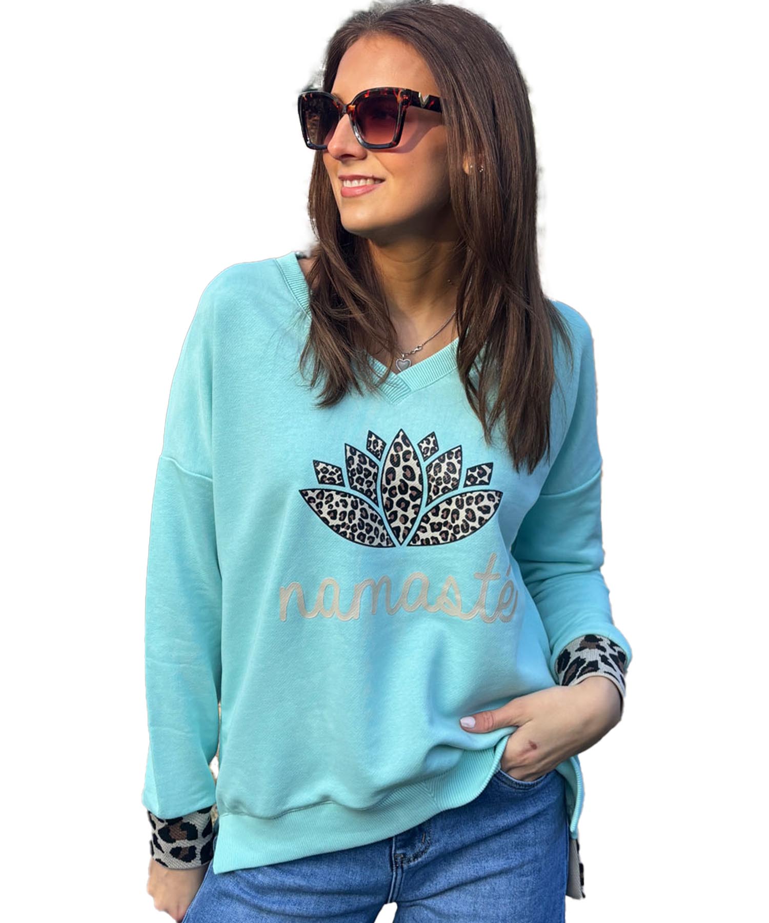 Miss Goodlife Sweat Namasté Leo in hellblau