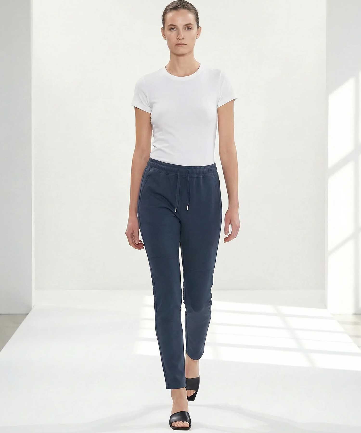 YOU TWO Hose im Materialmix in dunkelblau