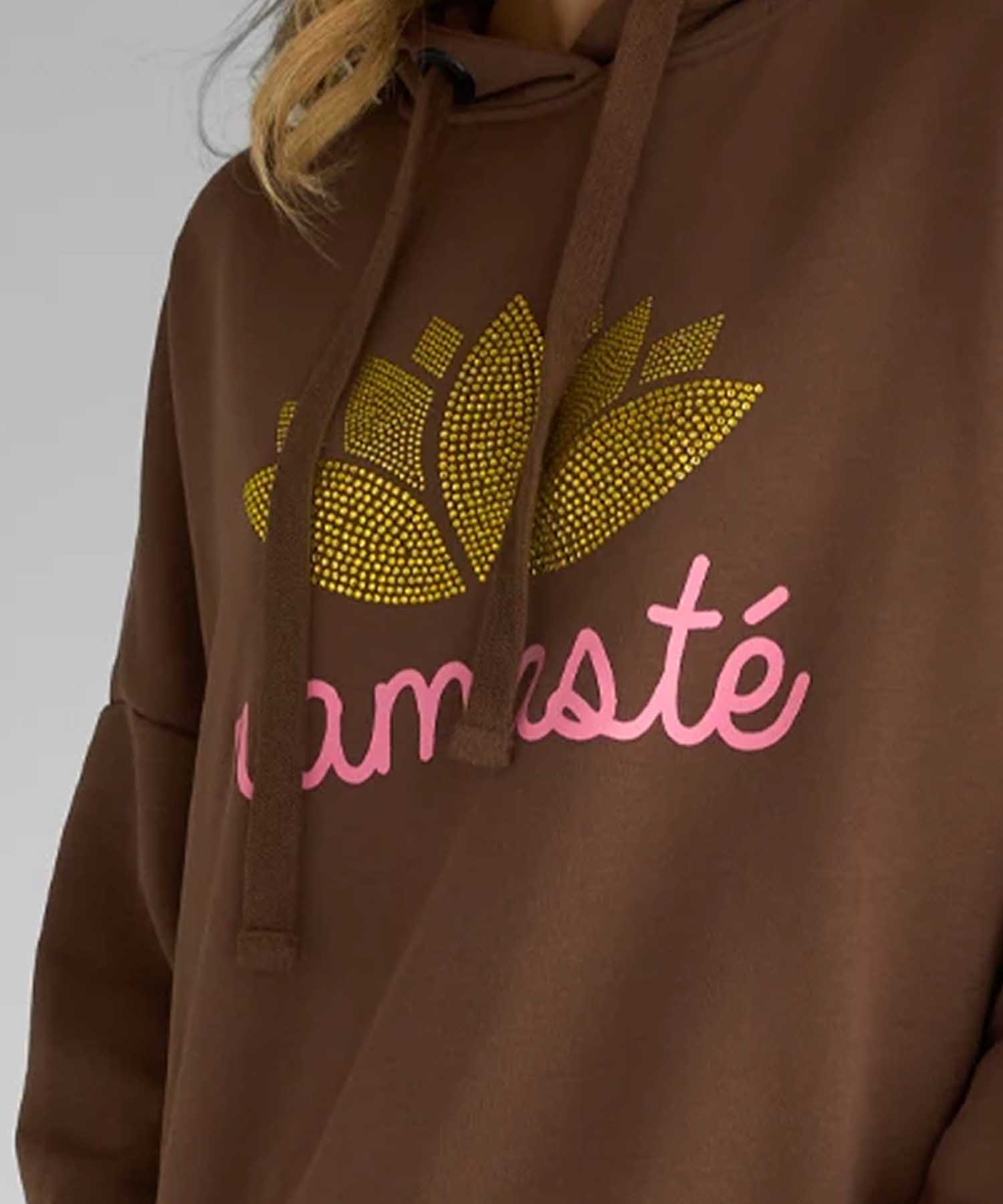 Miss Goodlife Hoodie Namasté Strass in braun