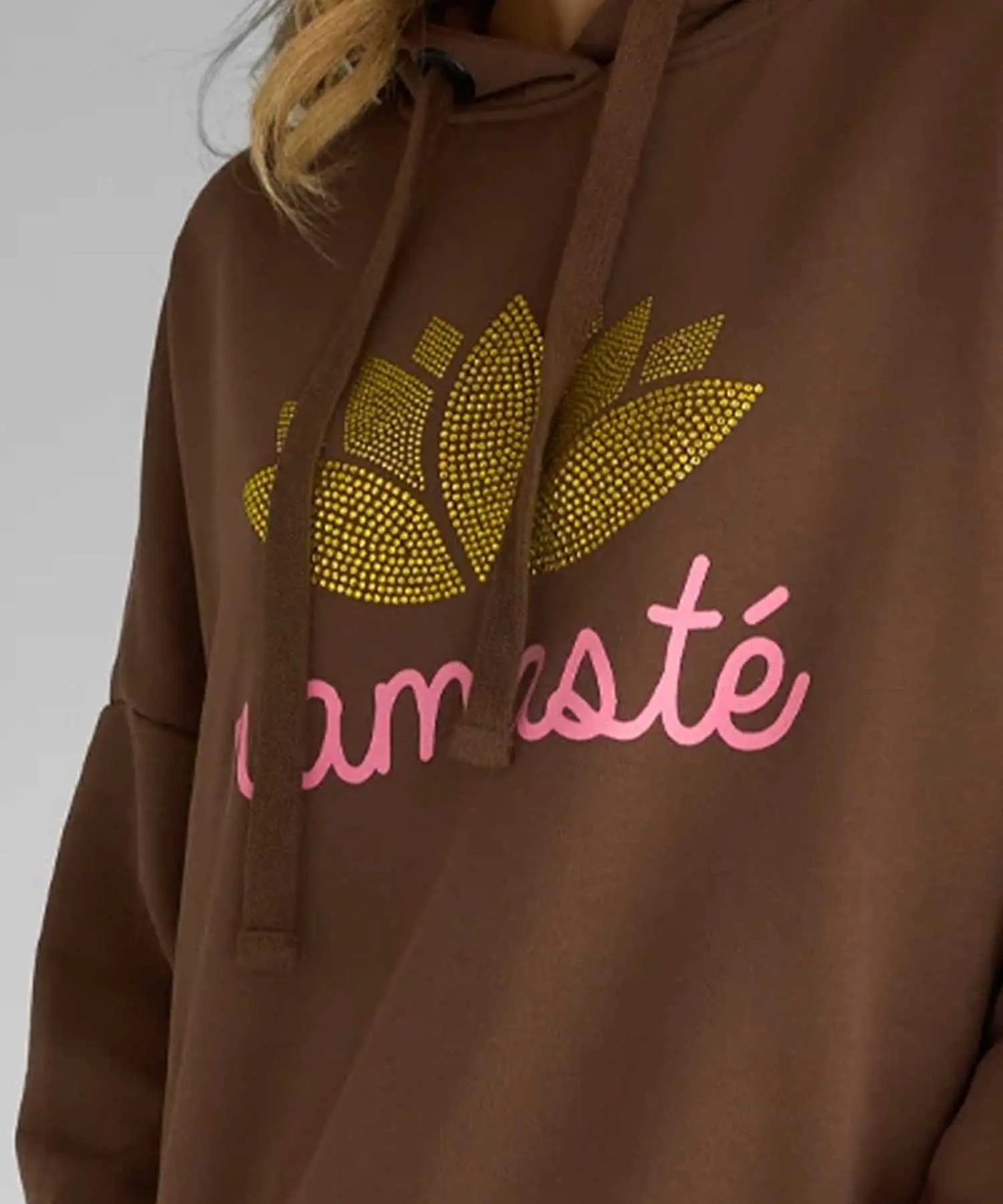 Miss Goodlife Hoodie Namasté Strass in braun