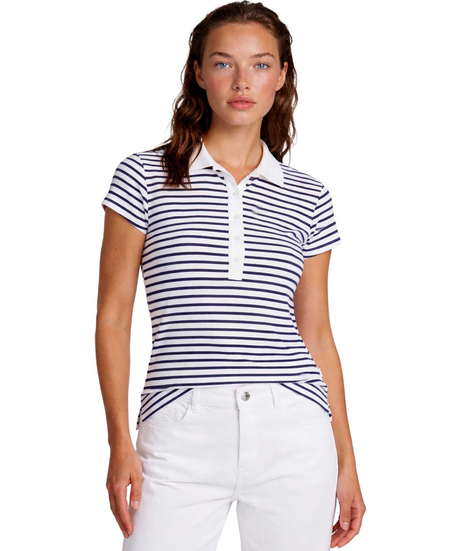 PENN&INK N.Y Polo S26F1820 White Navy | Gestreiftes Damen Polo
