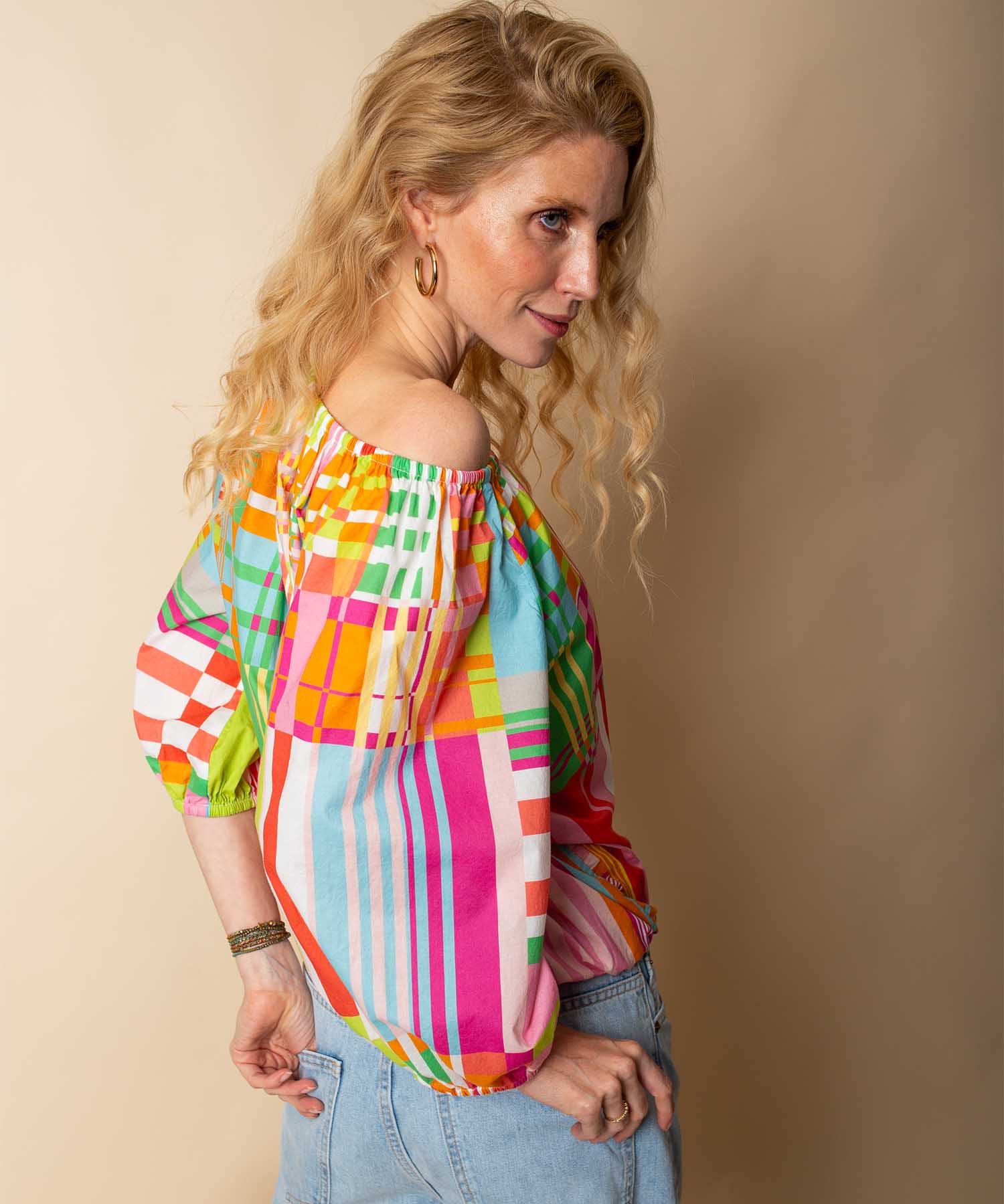 Emily van den Bergh Balloon Shirt Bluse aus reiner Baumwolle im Multicolor Karo | Modehaus Wörmann