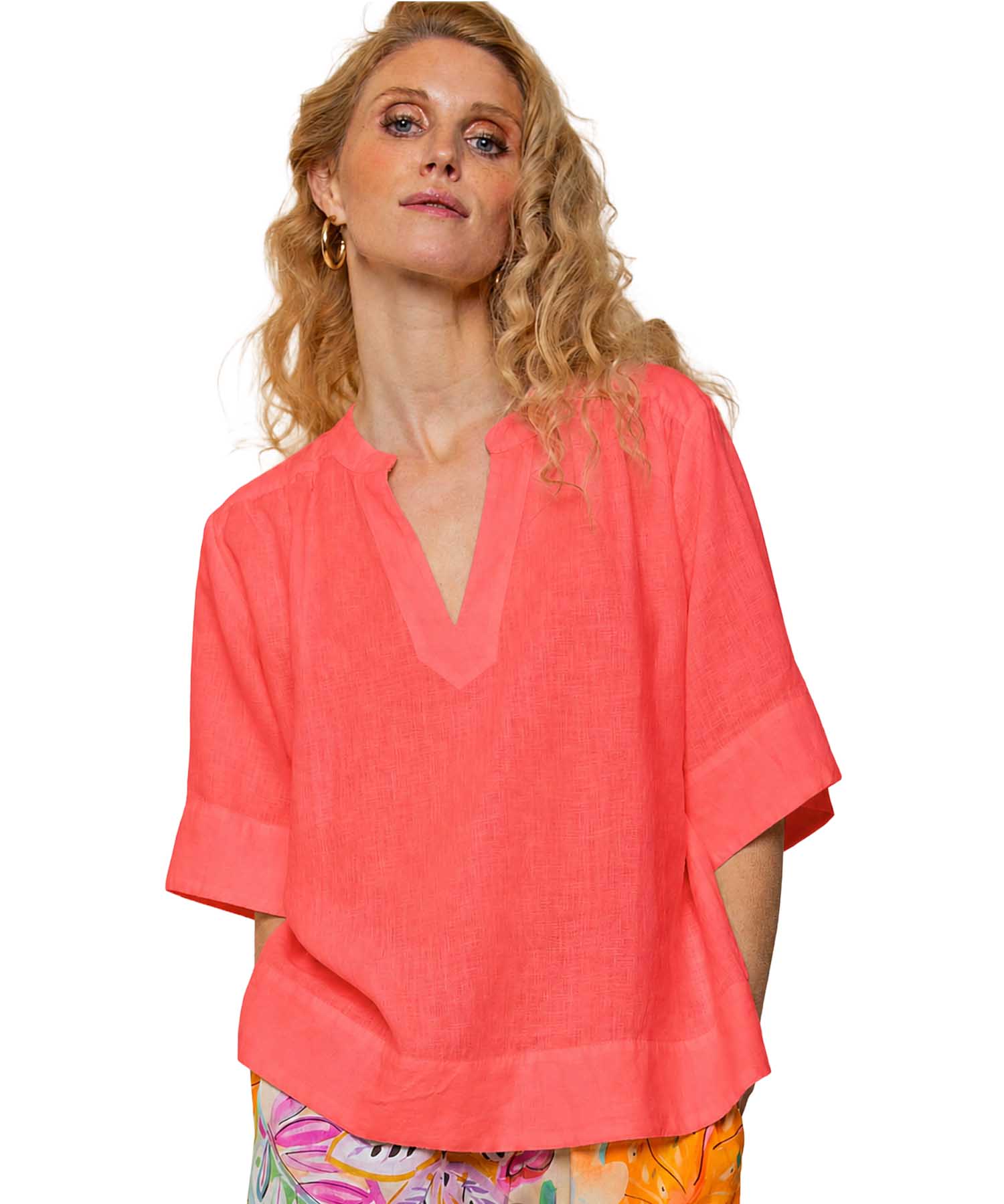 Emily van den Bergh Tunika Bluse aus reinem Leinen in cherry| Modehaus Wörmann