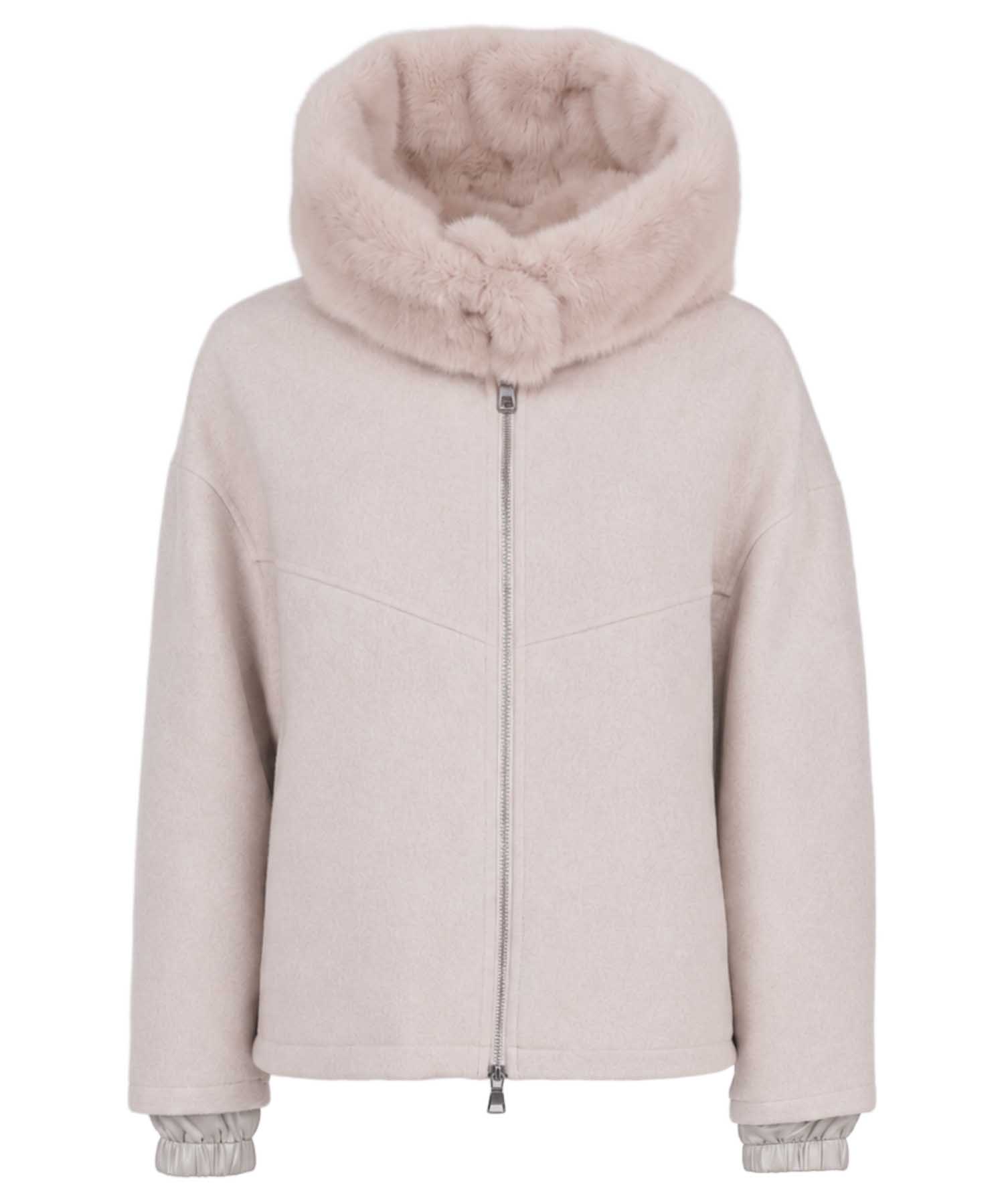 Blonde No. 8 Wolljacke Jerry M in Kitt mit Webpelzkapuze