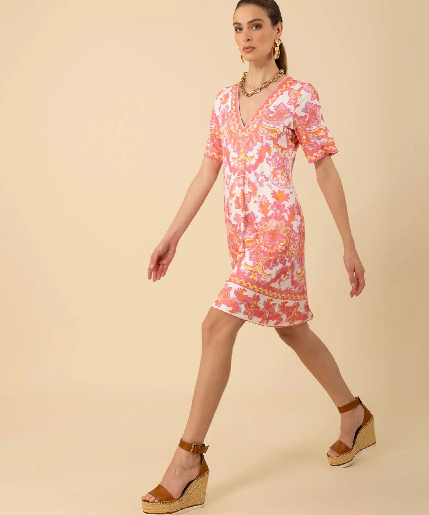 Hale Bob Kleid Bethany mit V-Ausschnitt und grafischem Blumendruck