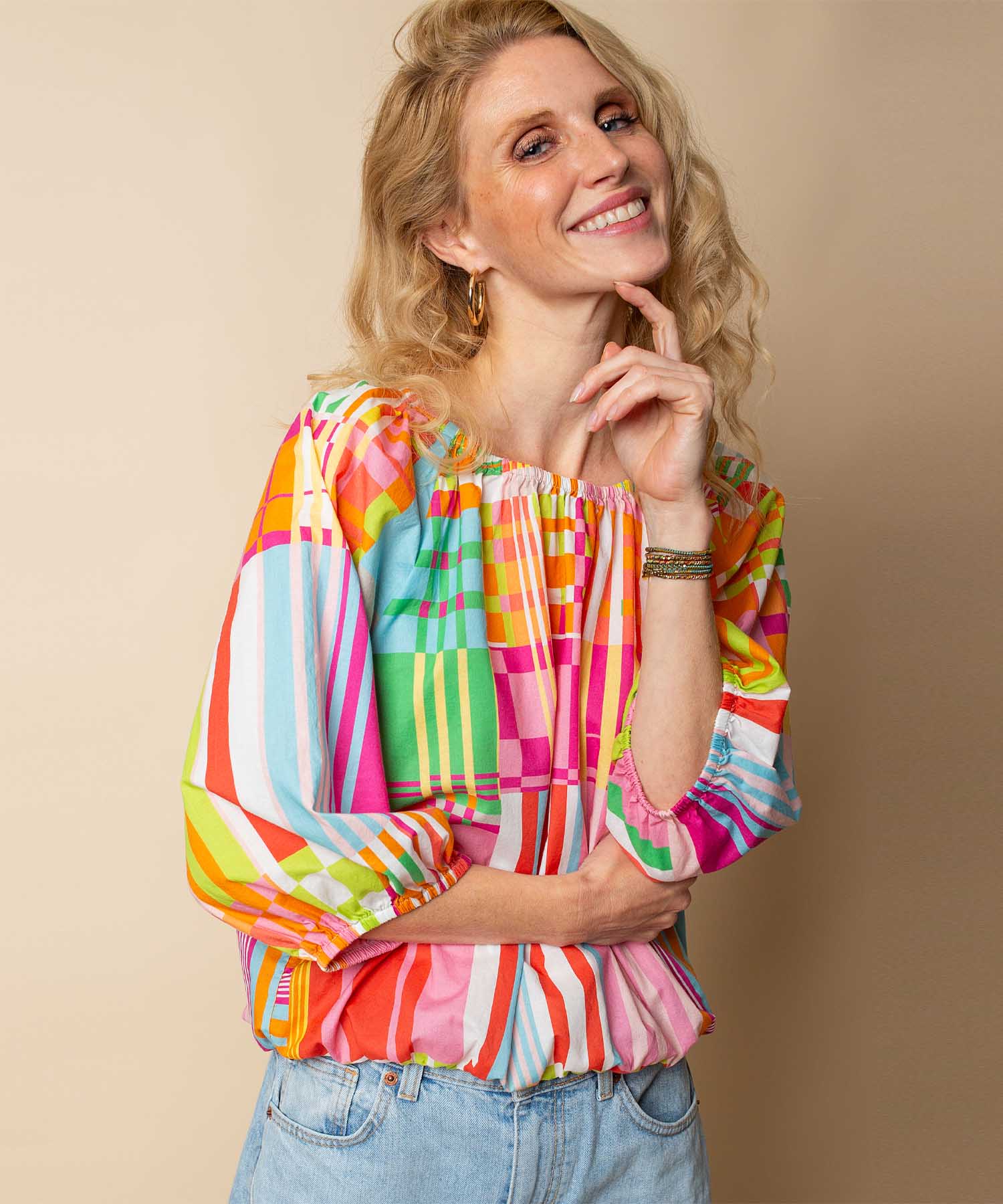 Emily van den Bergh Balloon Shirt Bluse aus reiner Baumwolle im Multicolor Karo | Modehaus Wörmann
