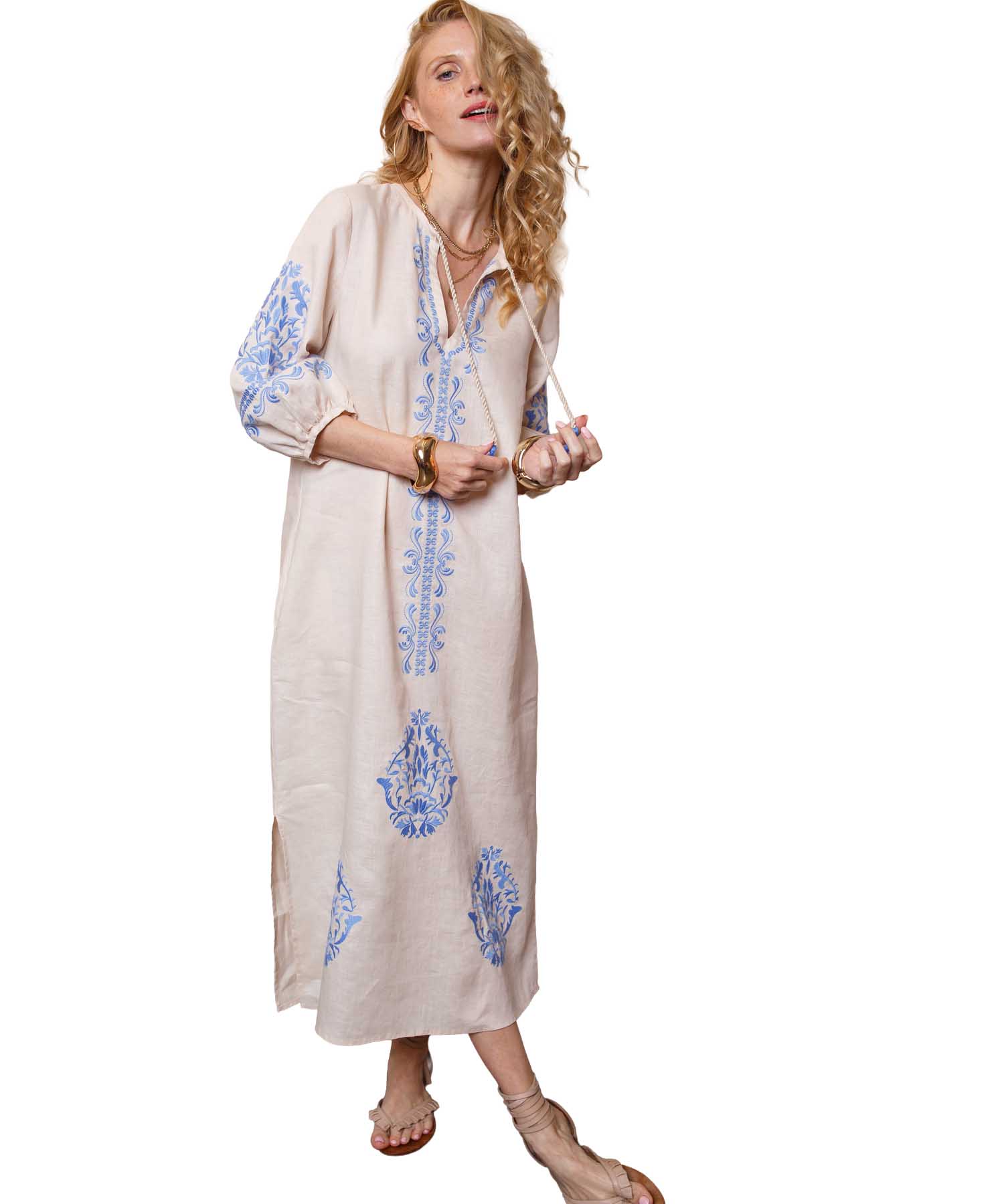 Emily van den Bergh sommerliches Kleid mit Stickerei aus Leinen