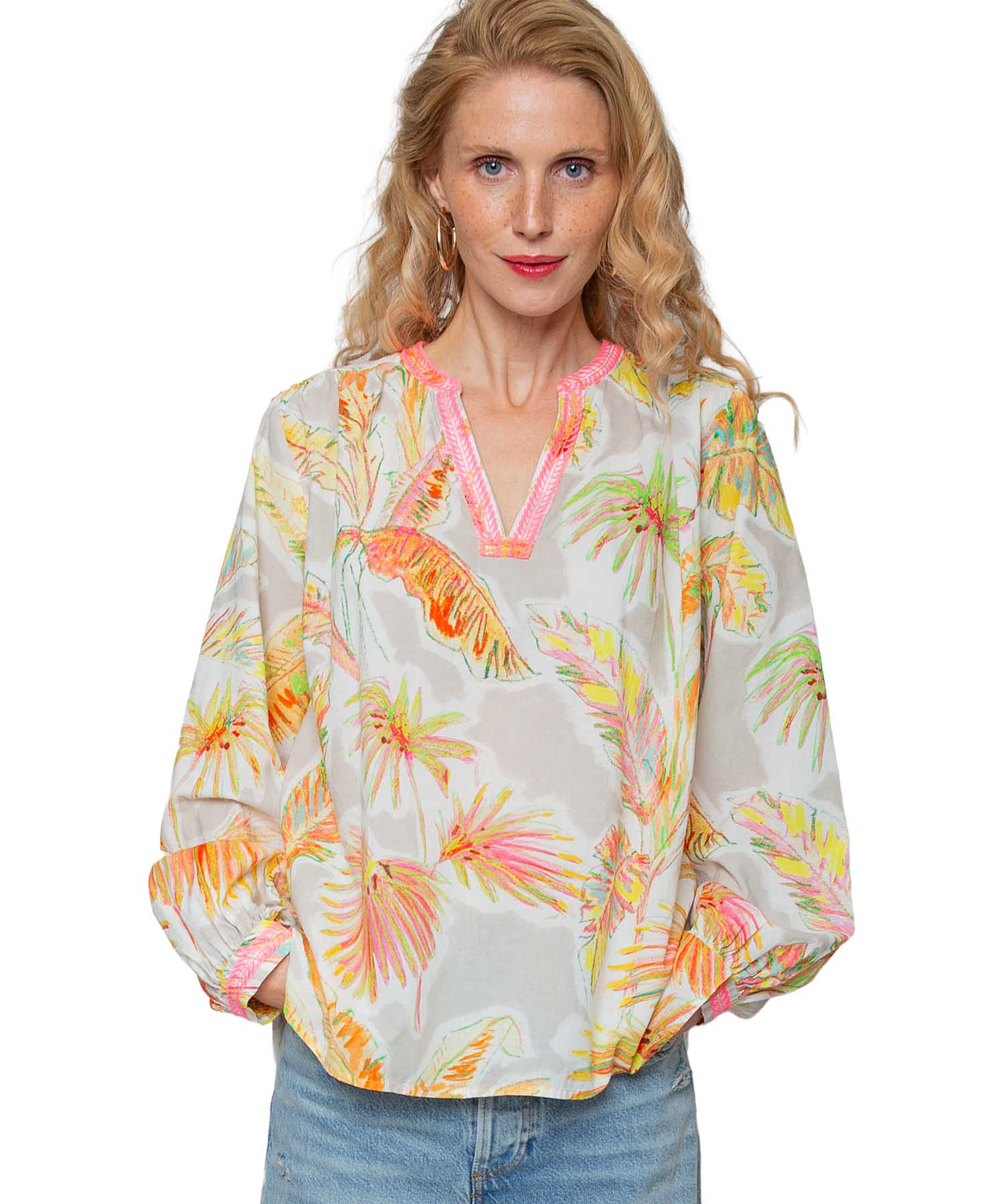 Emily van den Bergh Shirtbluse aus reiner Baumwolle mit Blätterprint | Modehaus Wörmann