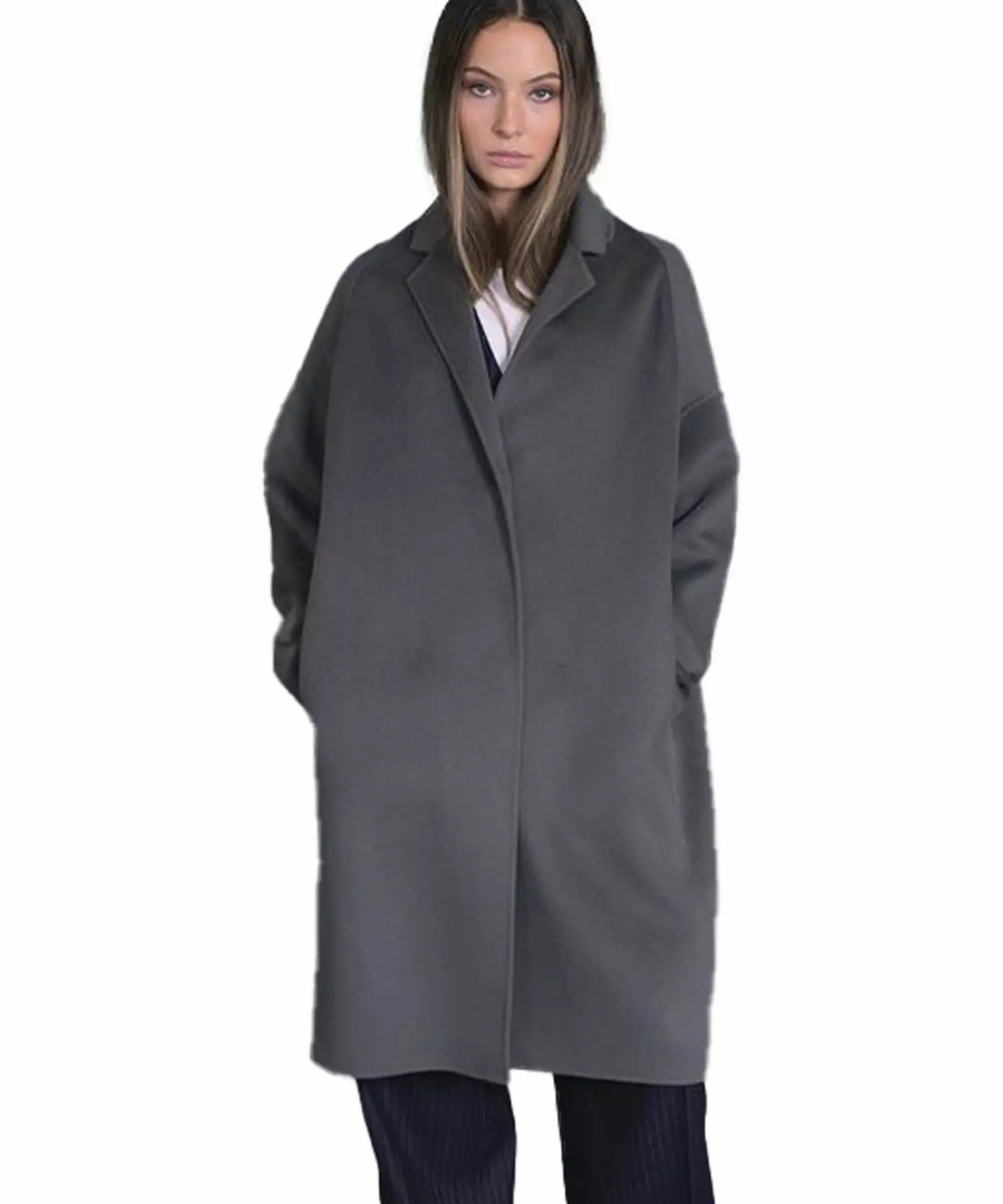 Blonde lässiger Mantel aus reiner Wolle in dunkelgrau